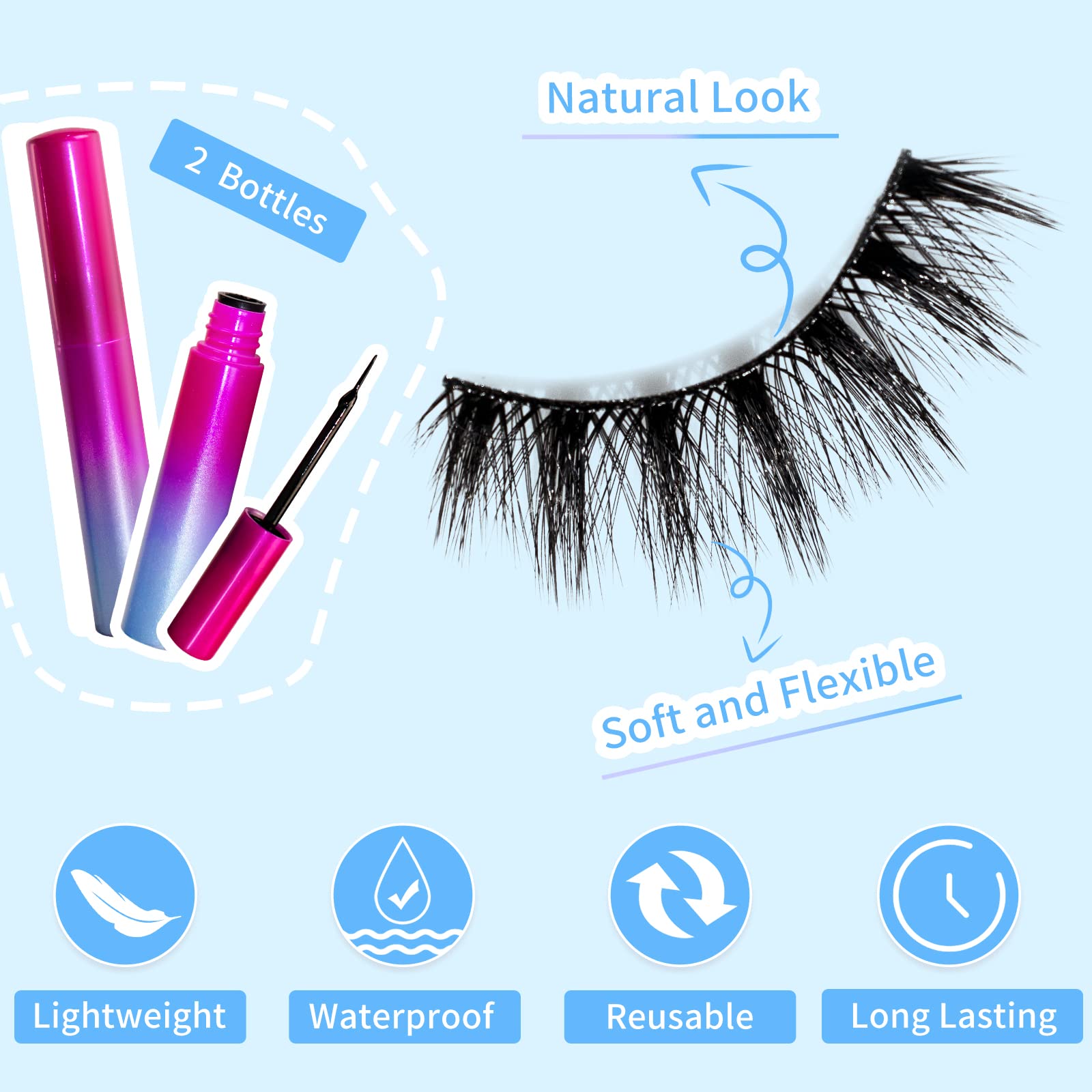 Magnetic Eyelashes Kit, Long Lasting And Reusable Magnetic Lashes Natural Look, 14 Pairs False Eyelashes With Magnetic Eyeliner