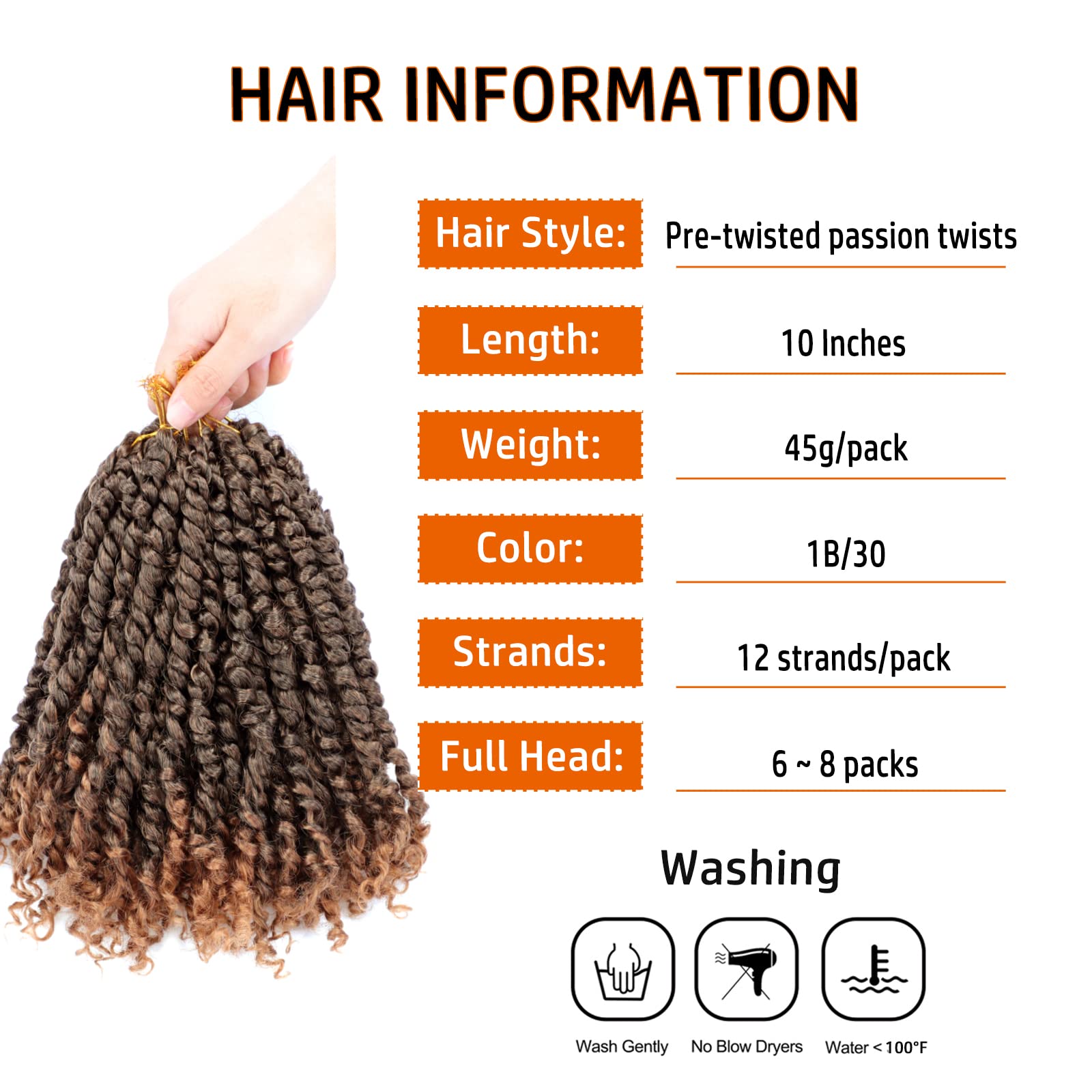 Passion Twist Hair 10 Inch Pre-Twisted Passion Twist Crochet Hair For Women Kids Pre-Looped Crochet Braids Bohemian Short Curly