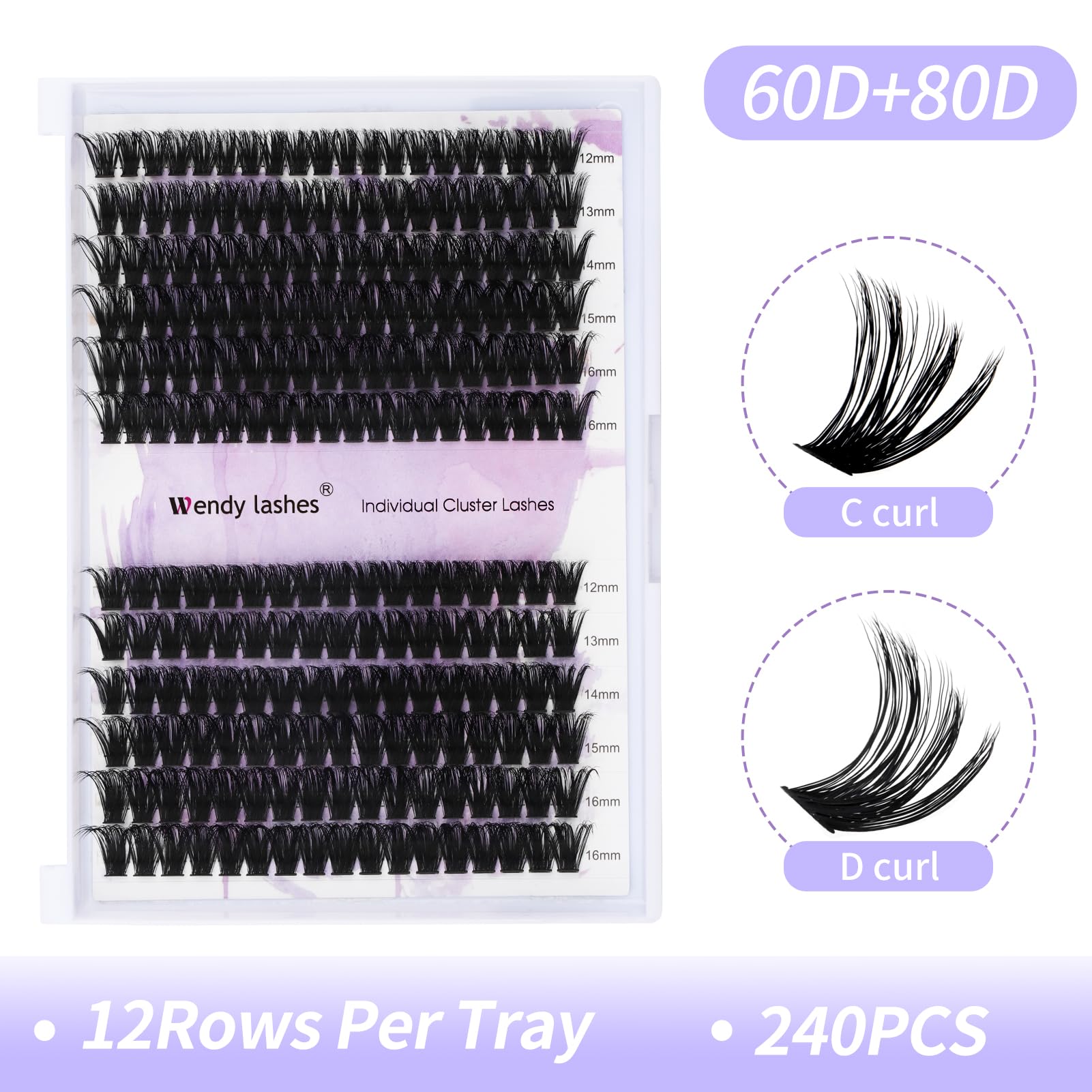 Lash Clusters 60D/80D Eyelash Clusters Fluffy Diy Lash Extensions Wispy D Curl Lashes Clusters Mixed Length 12-16Mm Fluffy Indiv