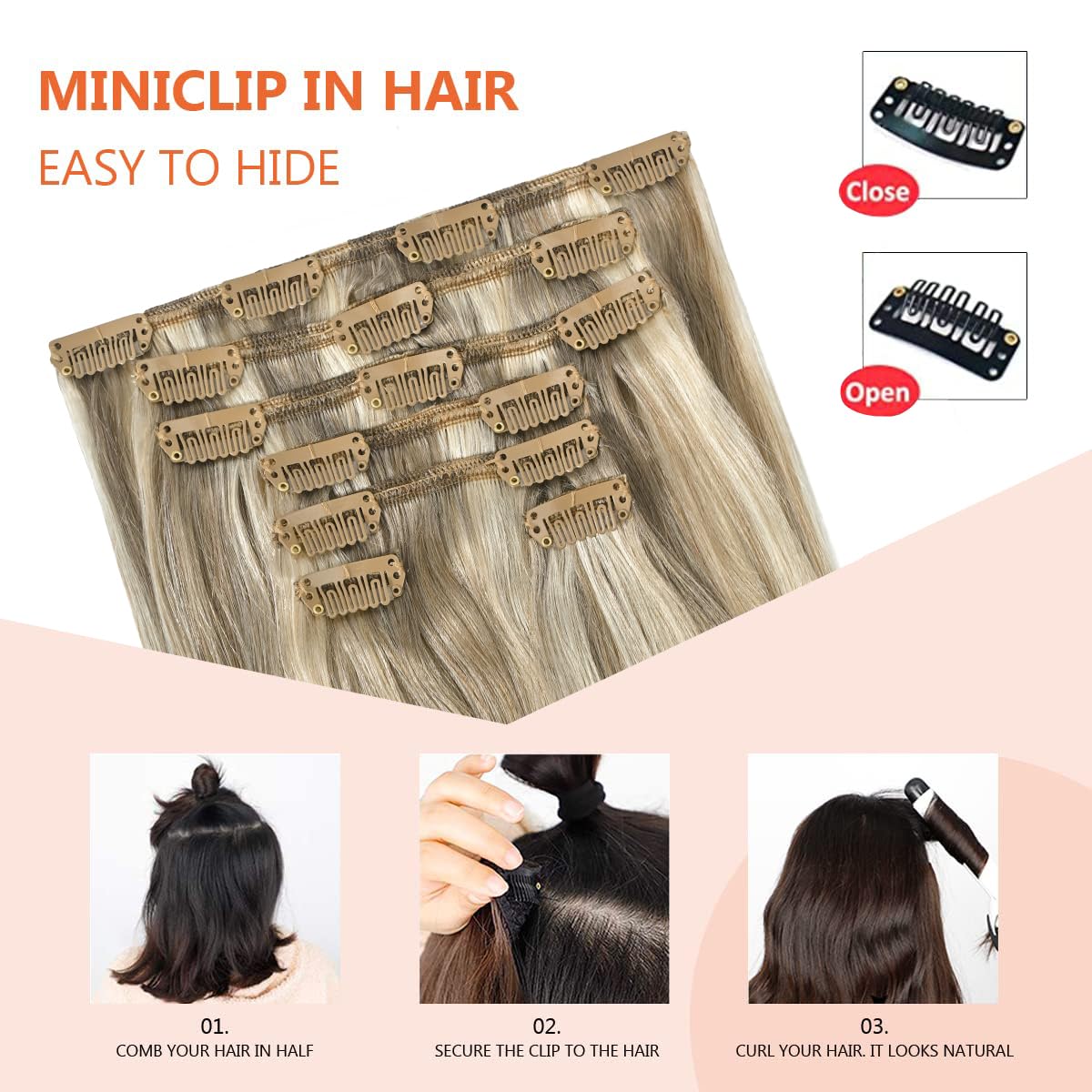 Ugotrays Blonde Clip In Hair Extensions Real Human Hair - 20 Inch 70G Ash Blonde Mixed Bleach Blonde Straight 7Pcs Double Weft -