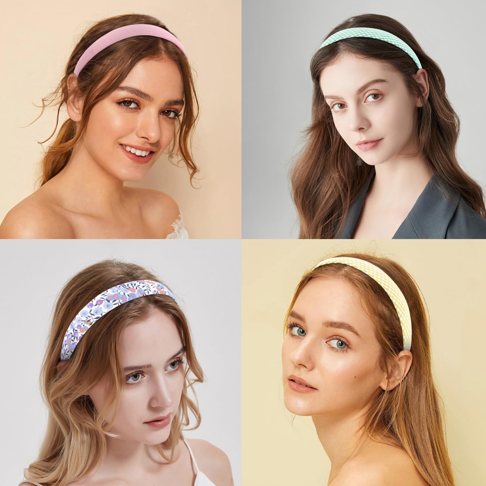 Wecoe 12Pcs Headbands For Women Plain Headbands Flower Headbands Floral Headbands Checked Plaid Printed Headbands Y2K Summer Hea