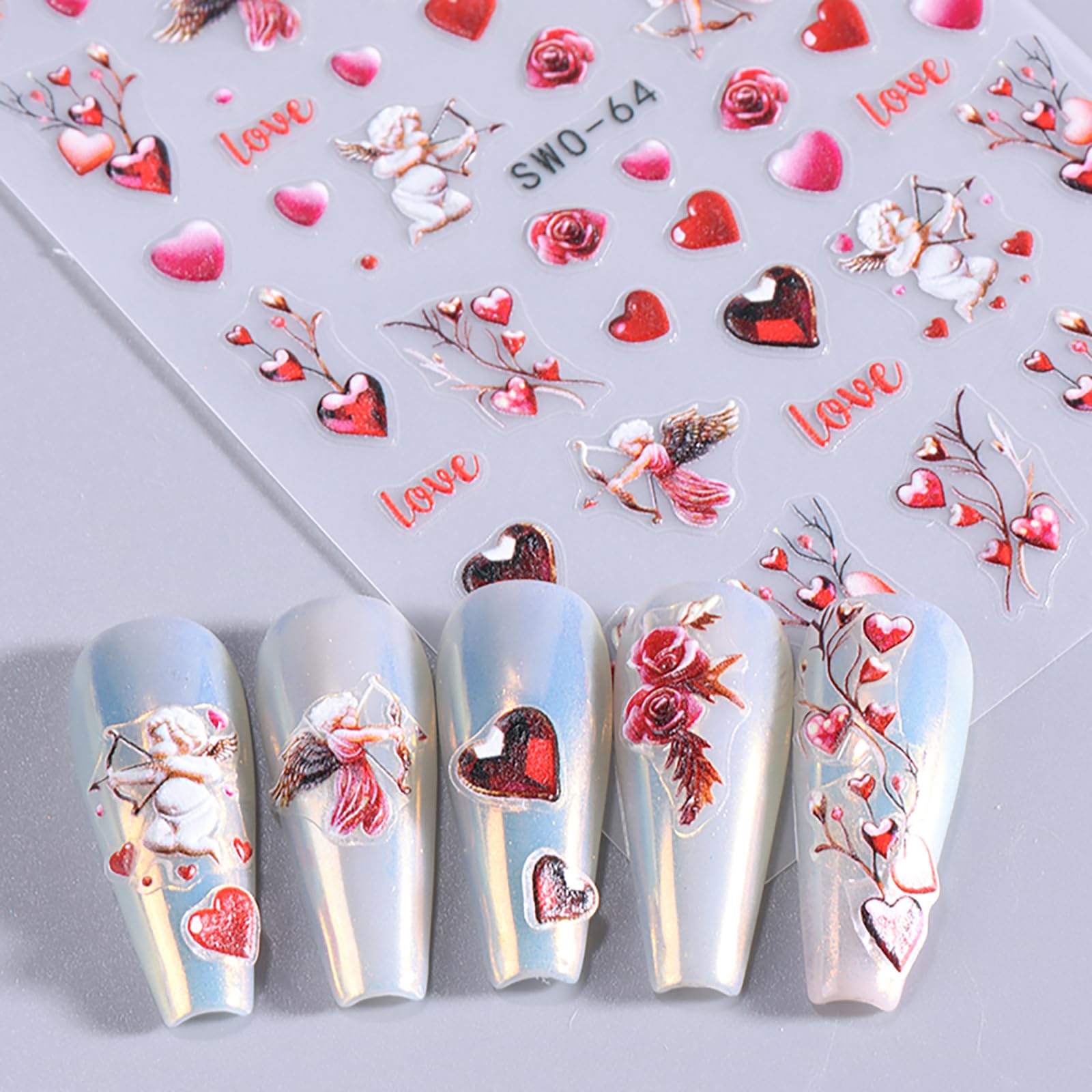 Valentine'S Day Nail Stickers 5D Exquisite Love Tree Lips Cupid Nail Art Decals Romantic Nail Design Valentine'S Day Nail Decals