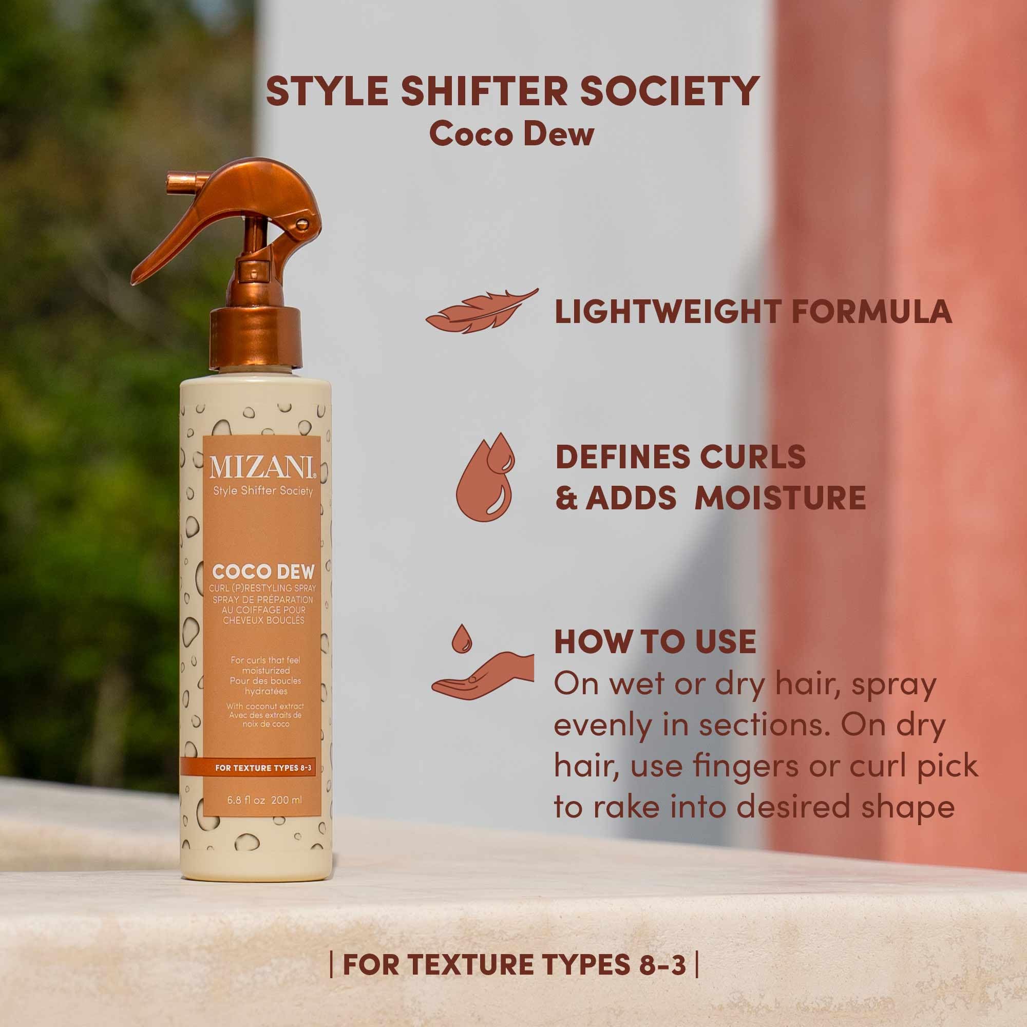 Mizani Style Shifter Society Coco Dew Curl (P)Restyling Spray - 2 In 1 Moisturizing Styling Spray For Textured, Curly And Coily