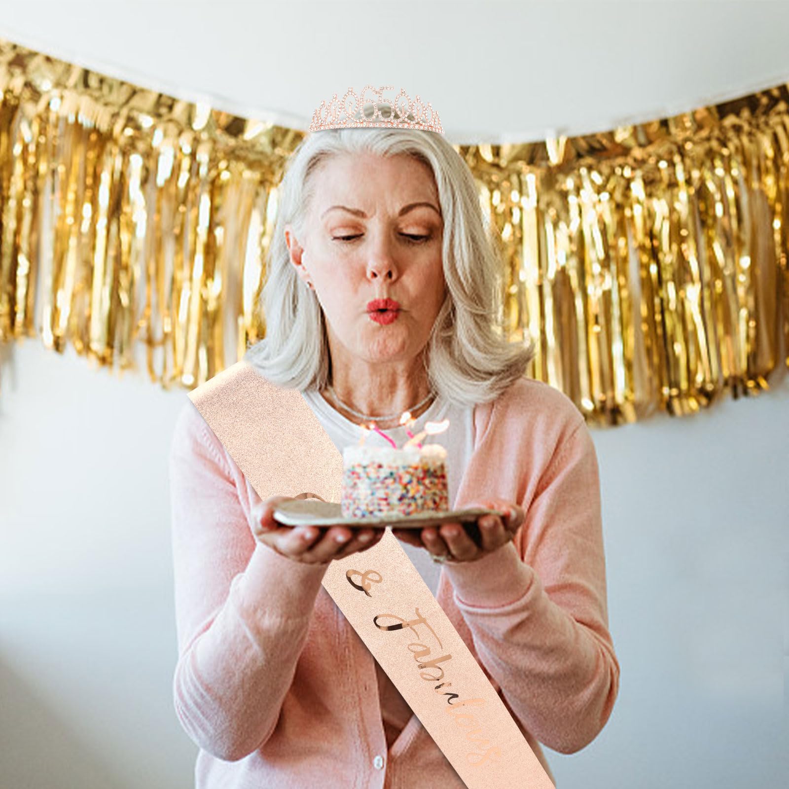 Cieher 65Th Birthday Gift Set For Friends - Crown, Sash, And Pearl Pin For Women, Birthday Party Decorations And Supplies