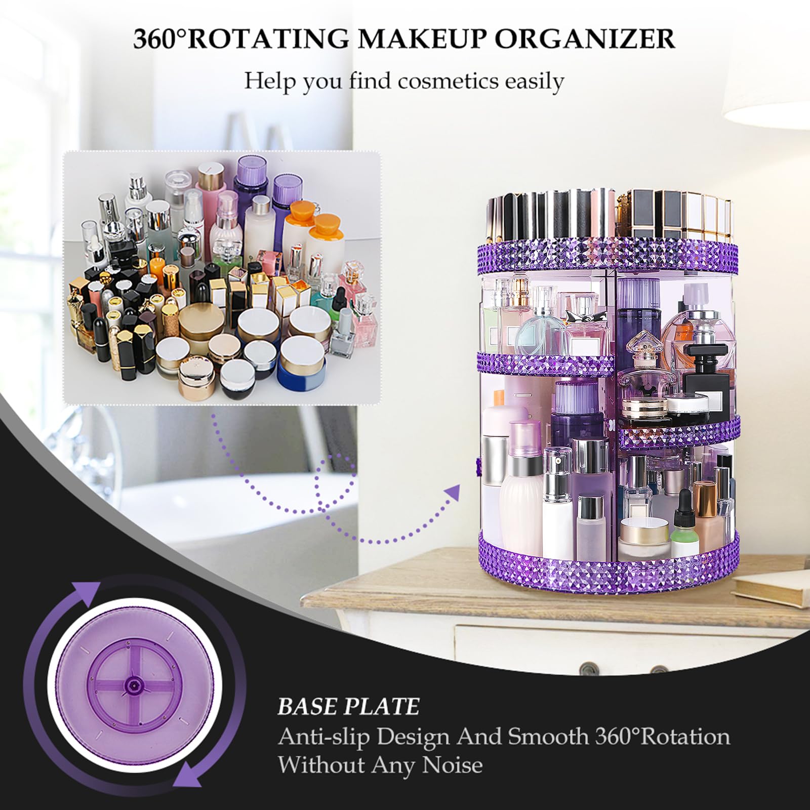 HEMTROY 360 Degree Rotating Makeup Organizer, Extra Large Capacity Cosmetics Organizer, Removable 7 Layers Skincare Organizers,