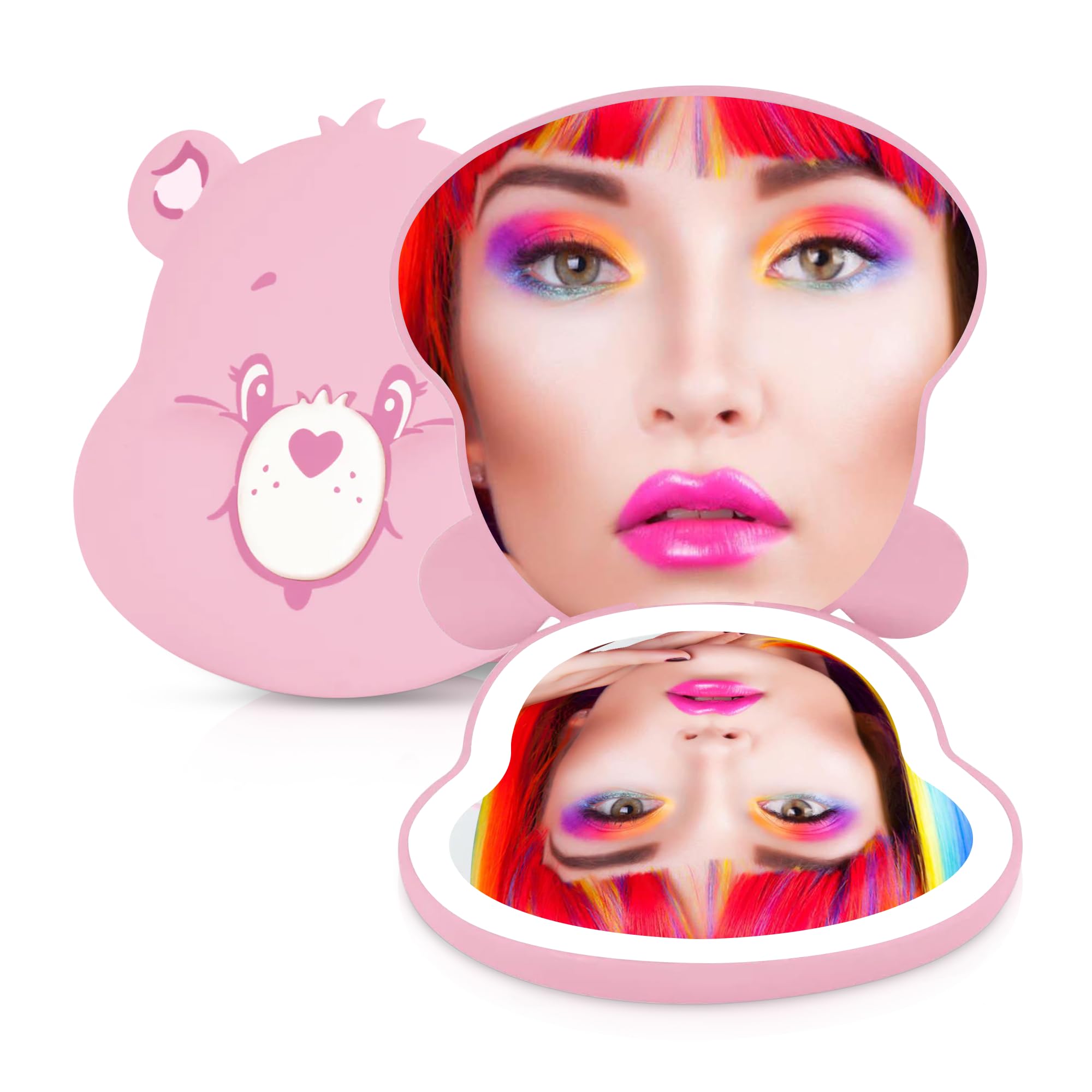 Impressions Vanity Care Bears Cheer Bear Beary Cute LED Compact Mirror for Purse, Travel Lighted Makeup Mirror with 3X Magnifica