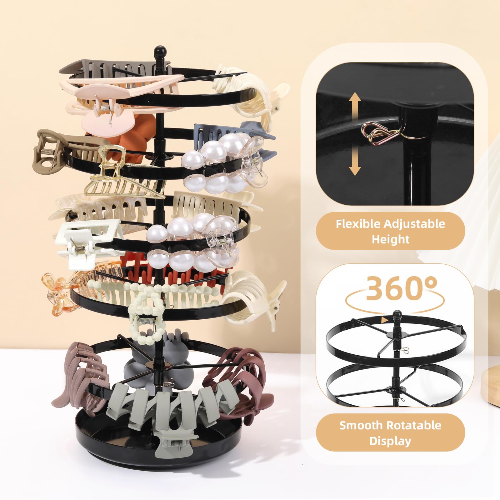SNOWSTAR Claw Clip Organizer Holder,Vertical 360-Degree Rotating Hair Clip Holder and Storage,Hair Clip Organizer Display Stand