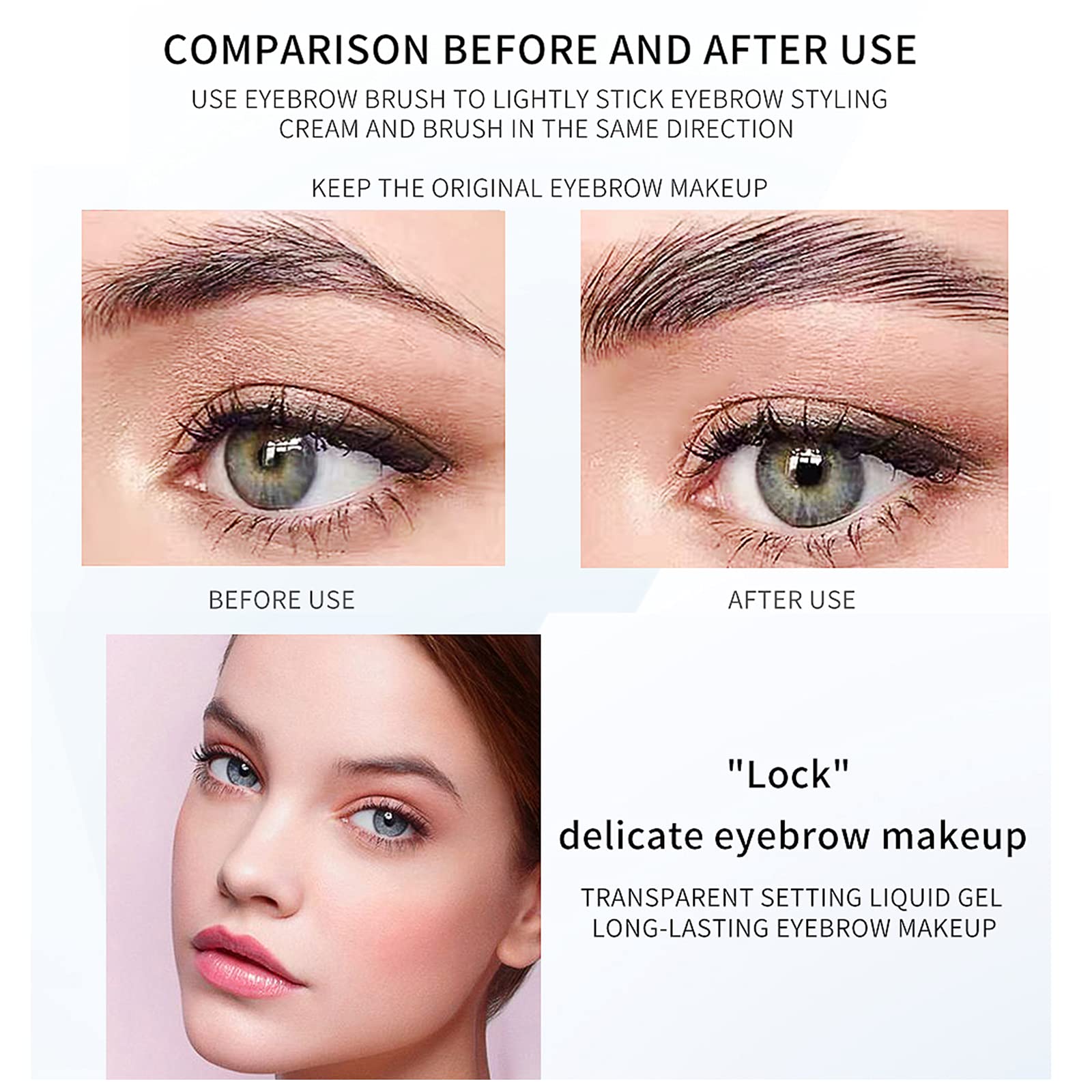 Dageda Clear Eyebrow Setting Gel, Clear And Black Brow Fix Gel, Waterproof And Sweat-Proof Eyebrow Repair Liquid Brows Styling B