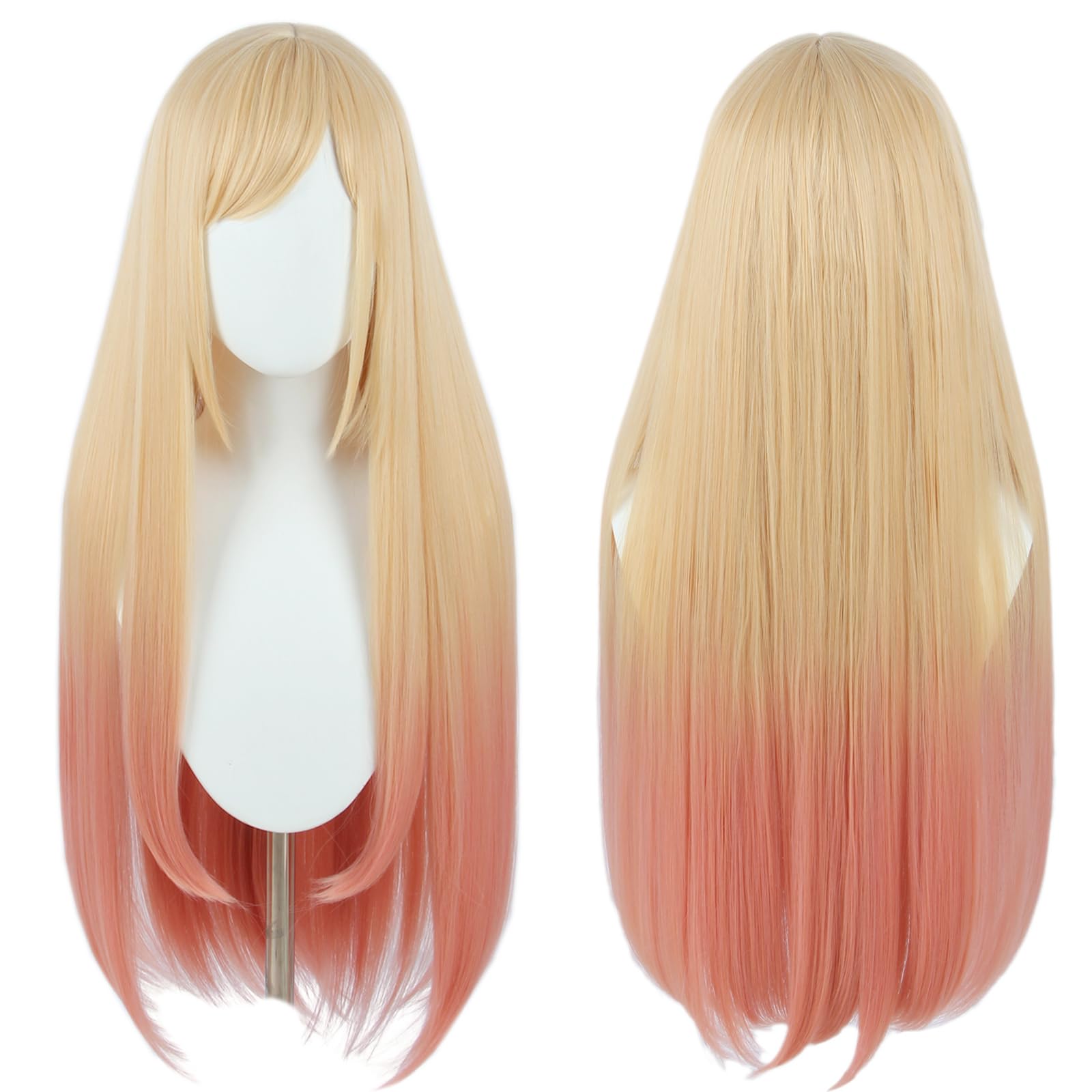 Linfairy Long Blonde Dye Pink Cosplay Wig Halloween Costume Wigs for Women