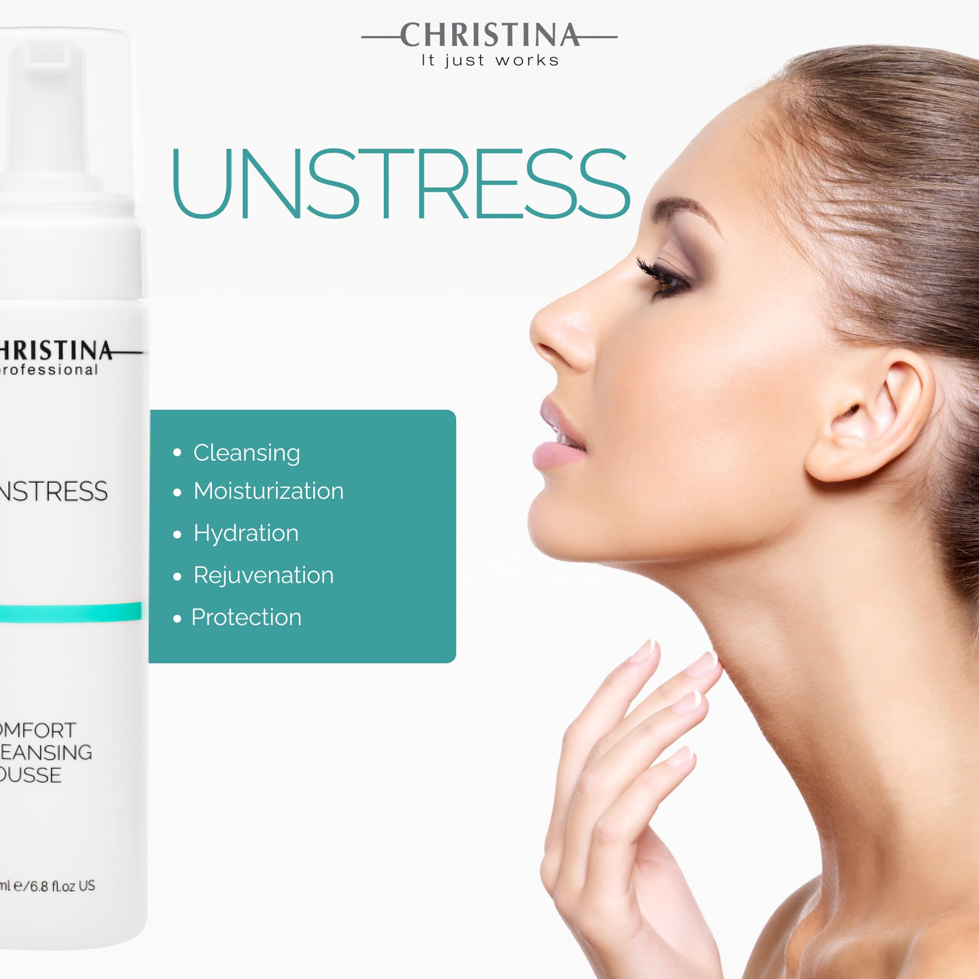 -CHRISTINA- Unstress Comfort Cleansing Mousse | Cleanser for Face with Gentle Formula with Green Tea Extract & Vitamin B5 | Suit