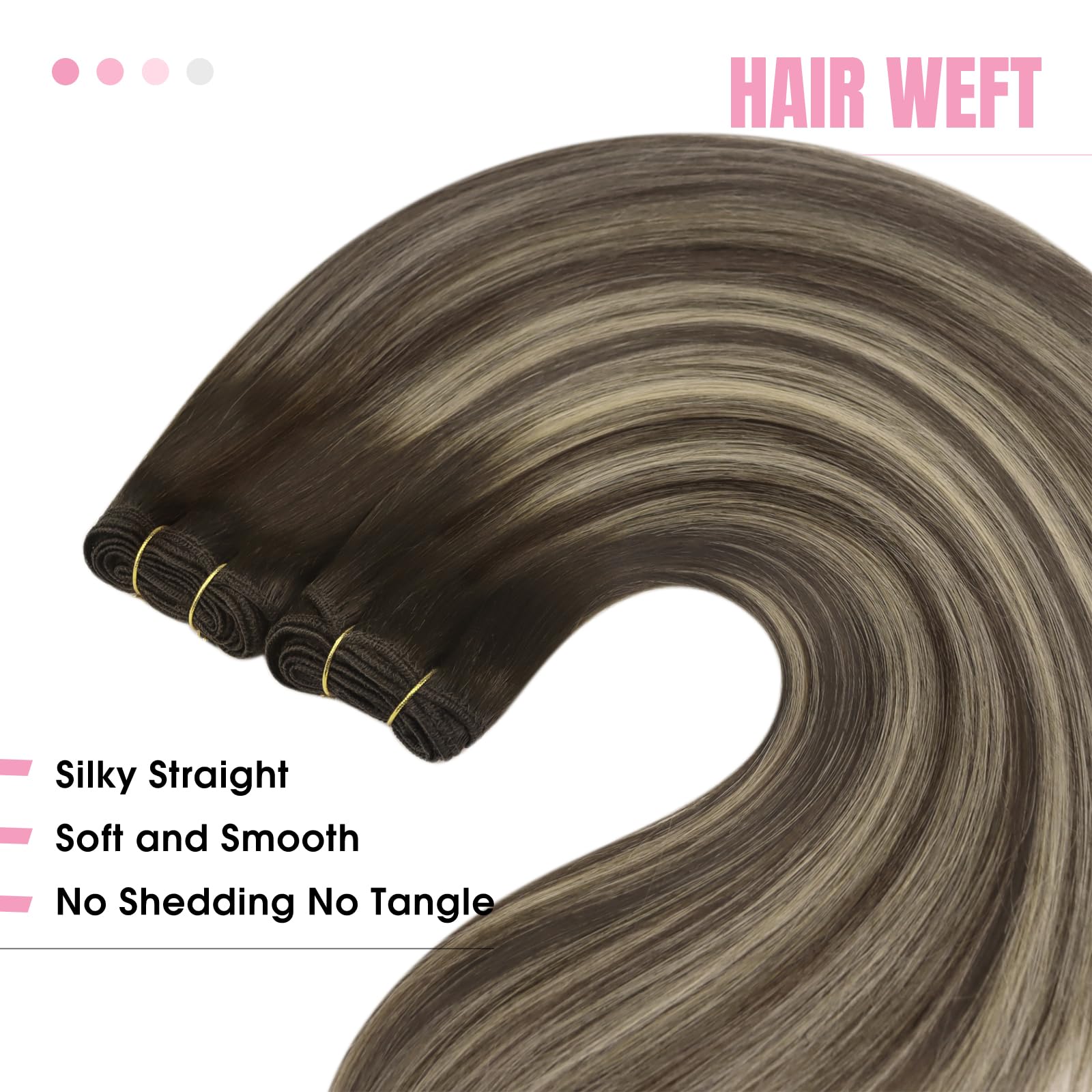 YoungSee Sew in Extensions Balayage Weft Human Hair Extensions Chocolate Brown with Ash Blonde Balayage Sew in Real Human Hair E