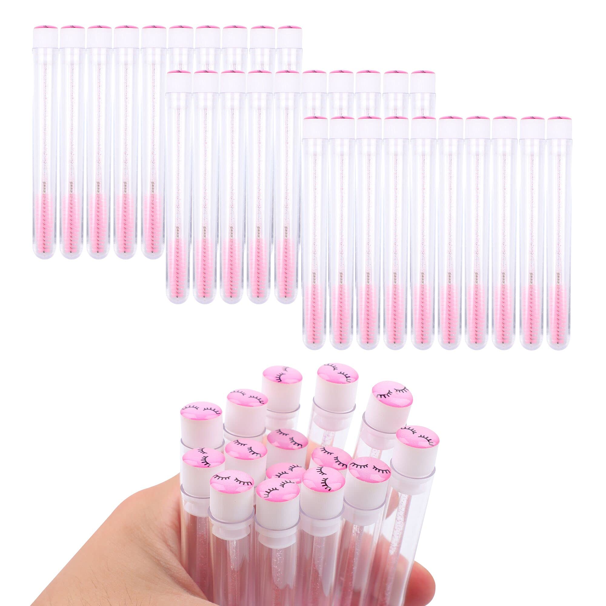 50 Pcs Disposable Mascara Brushes Diamond Eyelash Spoolies Makeup Brush Mascara Wand In Sanitary Tube Lash Supplies (Black)