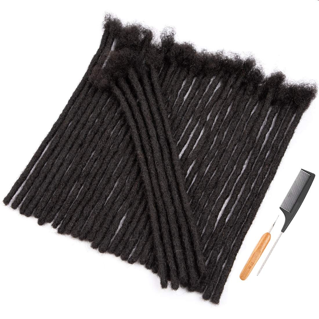Teresa Medium 0.8cm and Small 0.4cm Width 12 Inch 40 Strands 100% Human Hair Dreadlock Extensions for Man/Women,Full Head Handma