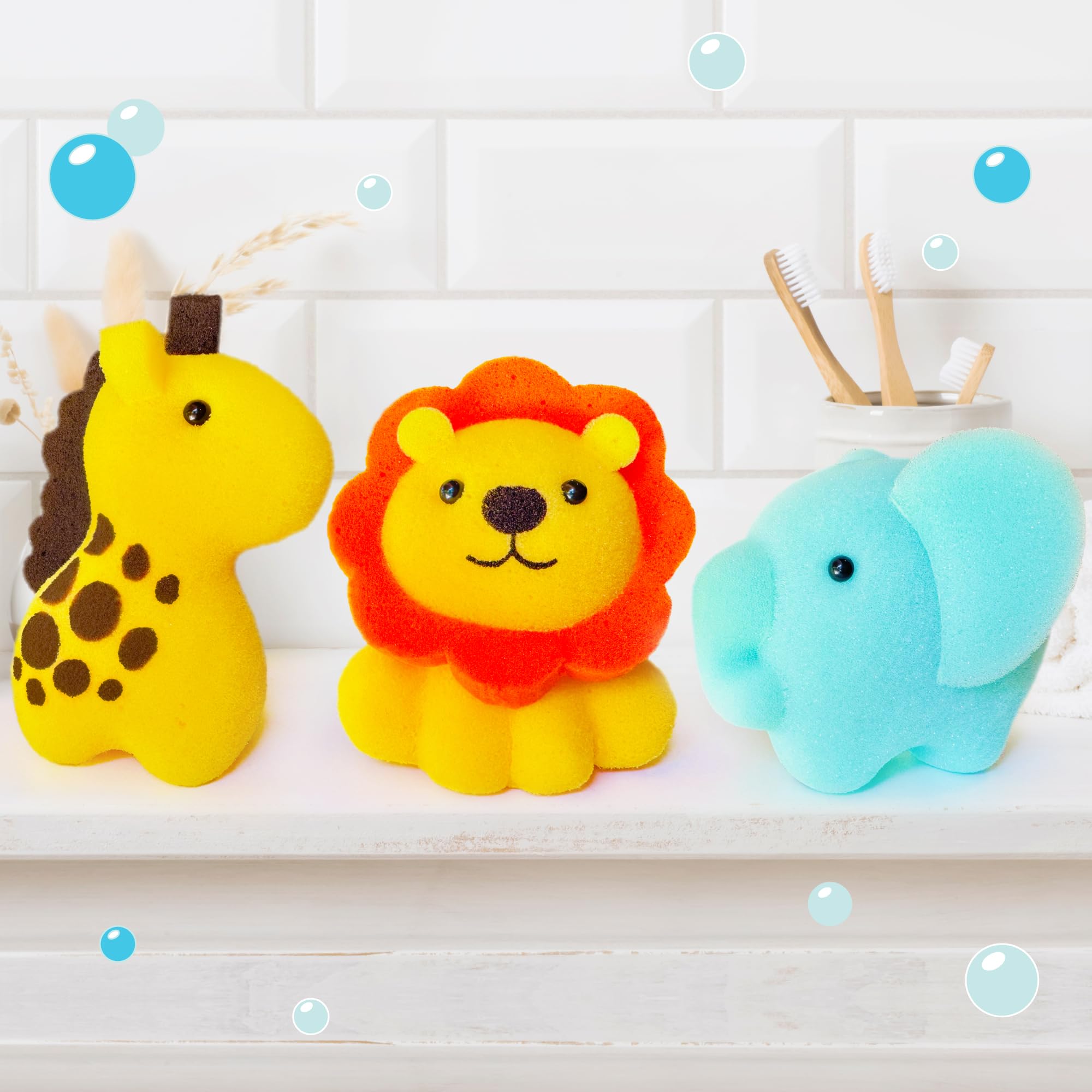 Spongentle Baby Bath Sponge Gift Set - Animal Kingdom Sponge 3 Pack - Bath Essentials For Baby Boys Girls Infants, Baby Gifts Fo