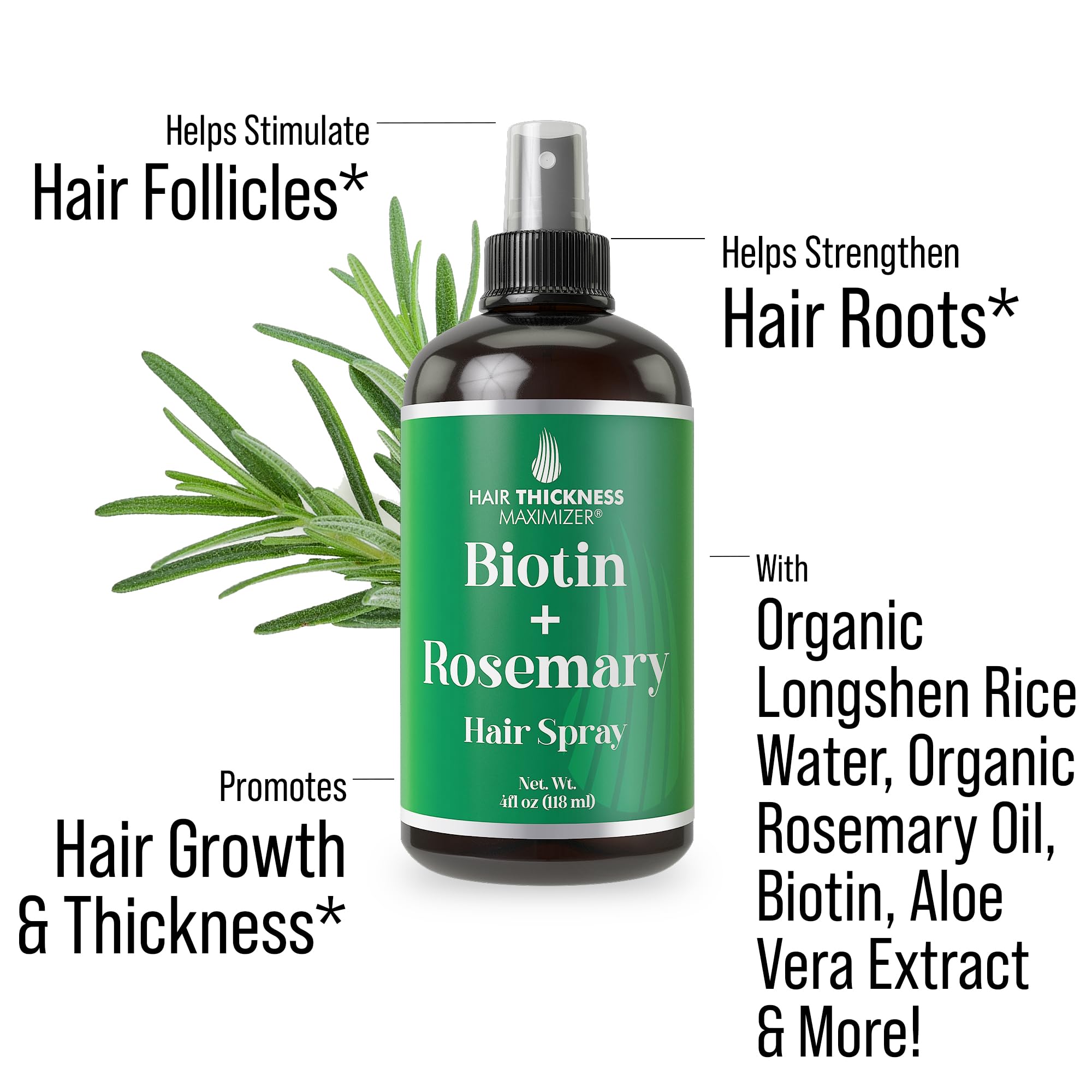 Hair Thickness Maximizer Biotin + Rosemary Oil Spray - 4 Fl Oz Leave-In Conditioner for Hair Growth, Vegan, Moisturizing Treatment