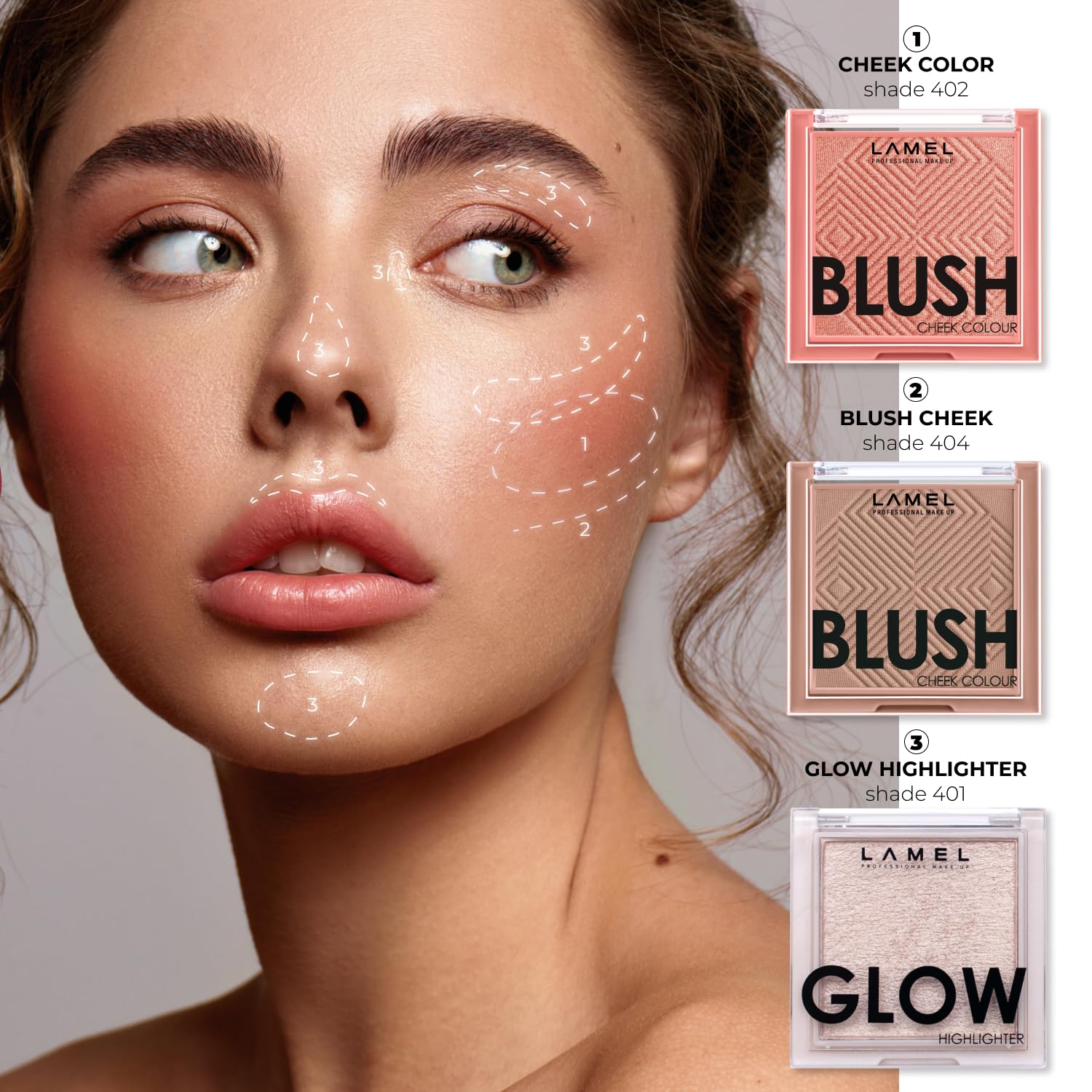 Lamel Blush Cheek Rouge Color Mini - Blendable Natural Blush Powder - Enhances & Defines Shapes & Features - Shading & Contourin