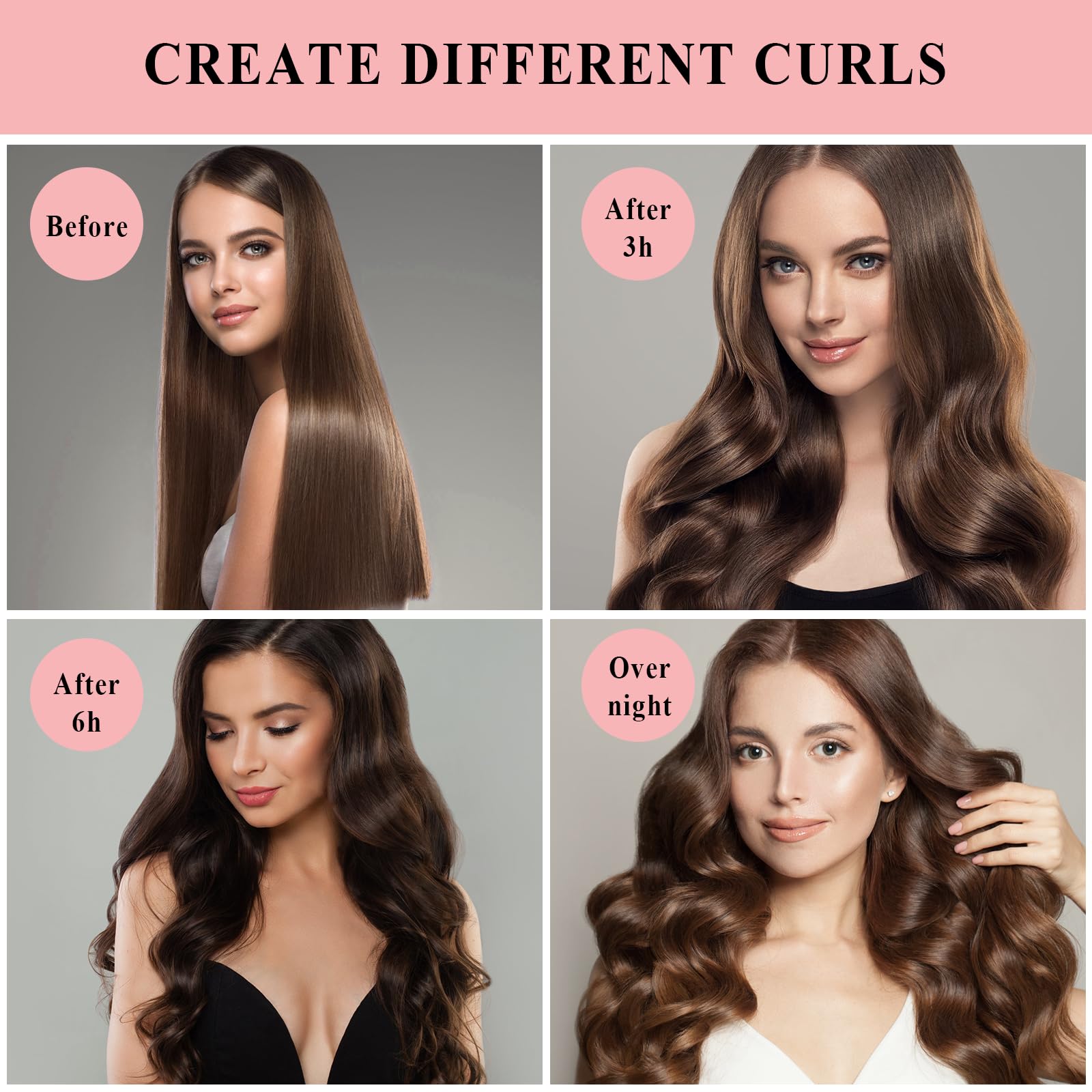 Obeoby 4 In 1 Pack Heatless Curls No Heat Curling Rod, Velvet Hair Curlers To Sleep In Overnight Curls With Hook Blowout Rods He