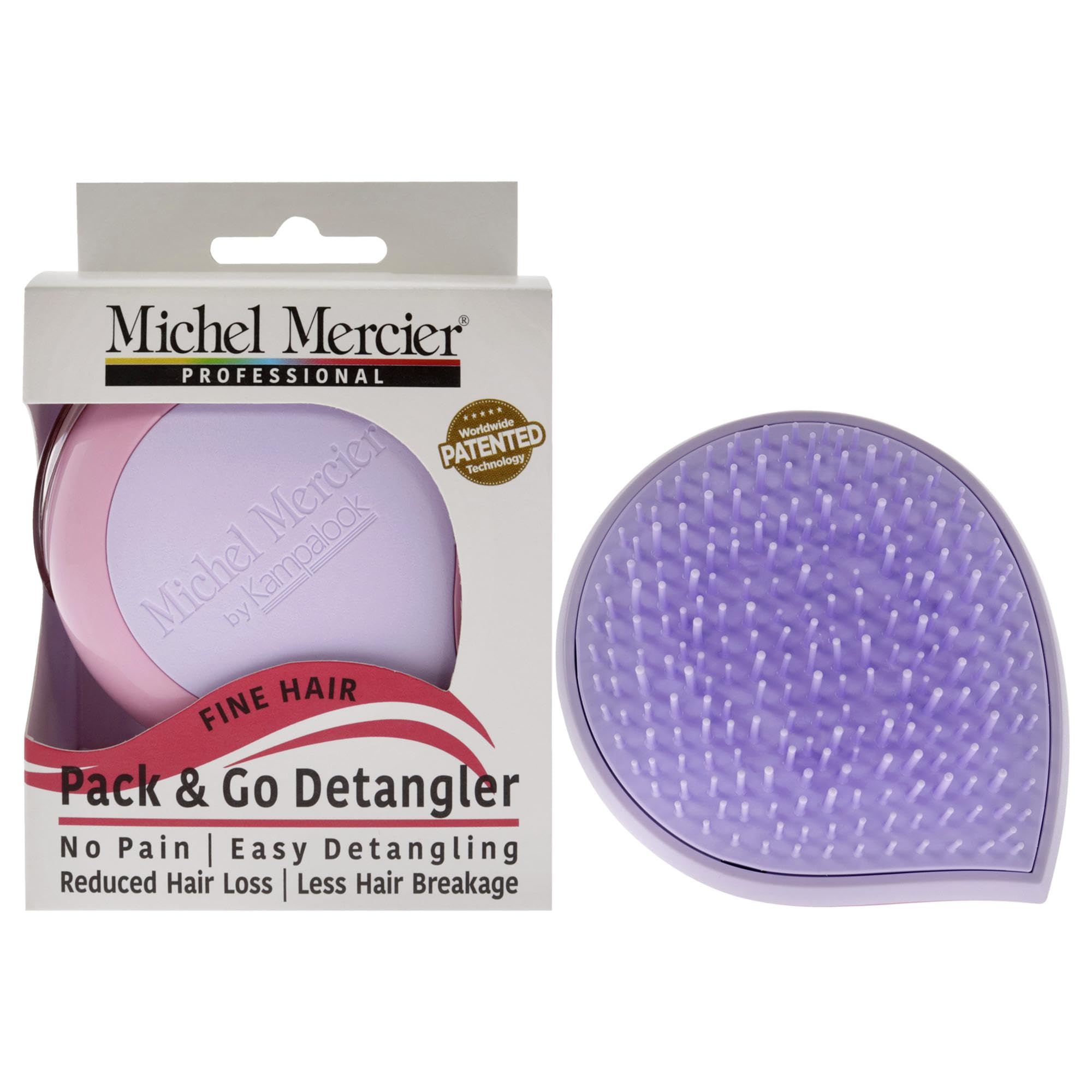 Michel Mercier Pack And Go Detangler - Unisex Detangling Hair Brush - Mini Portable Travel Size, Compact Brush - Fine Hair - Pur