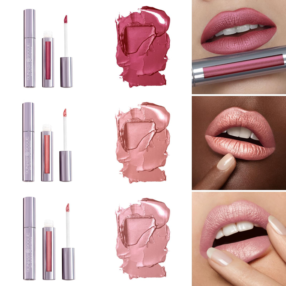 Runway Rogue Silk Glam Liquid Lipstick Lip Trio, Long Wear Frosted Liquid Lipstick Pack, (First Class, Jet Set, Trophy Wife)