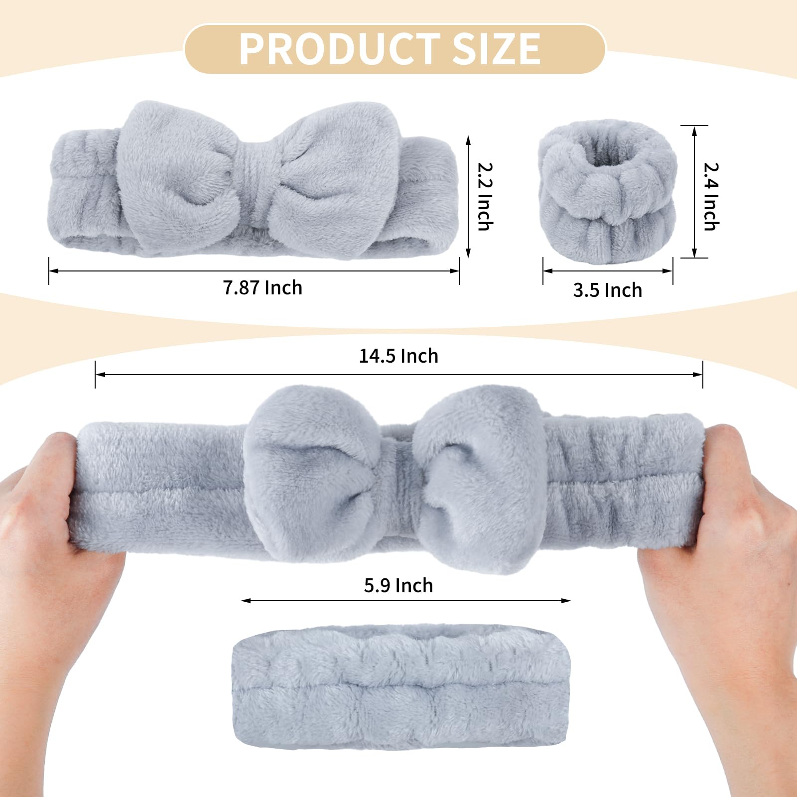 6 Pcs Spa Headband And Wristbands,Coral Fleece Makeup Headband Cosmetic Headband For Washing Face, Bow Headbands For Shower Terr