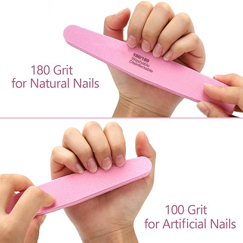 20Pcs Nail Buffers Block Files Sponge Washable Double Sided 100180 Sanding Buffing File for Acrylic Nails, (Pink)