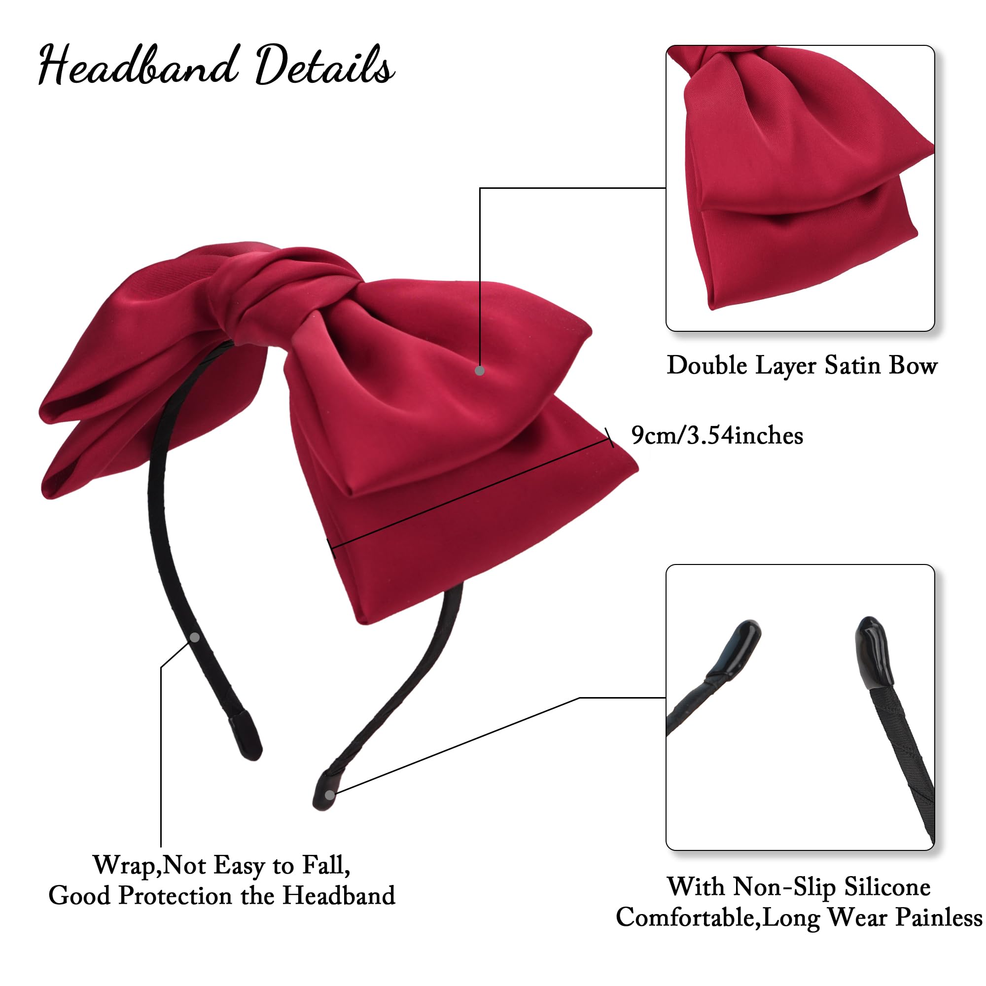Joyoyo Red Satin Large Bow Headband For Women And Girls, Double Ribbon Hair Accessories, Hair Styling Hairband
