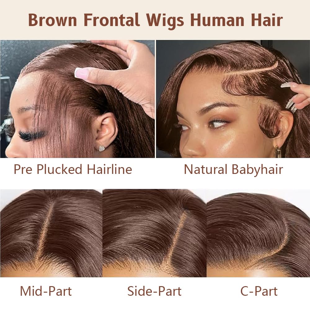 Aolvoblees 24 Inch Chocolate Brown 13x4 HD Lace Front Wigs Human Hair Body Wave Frontal Glueless Brown Wigs Human Hair Pre Pluck
