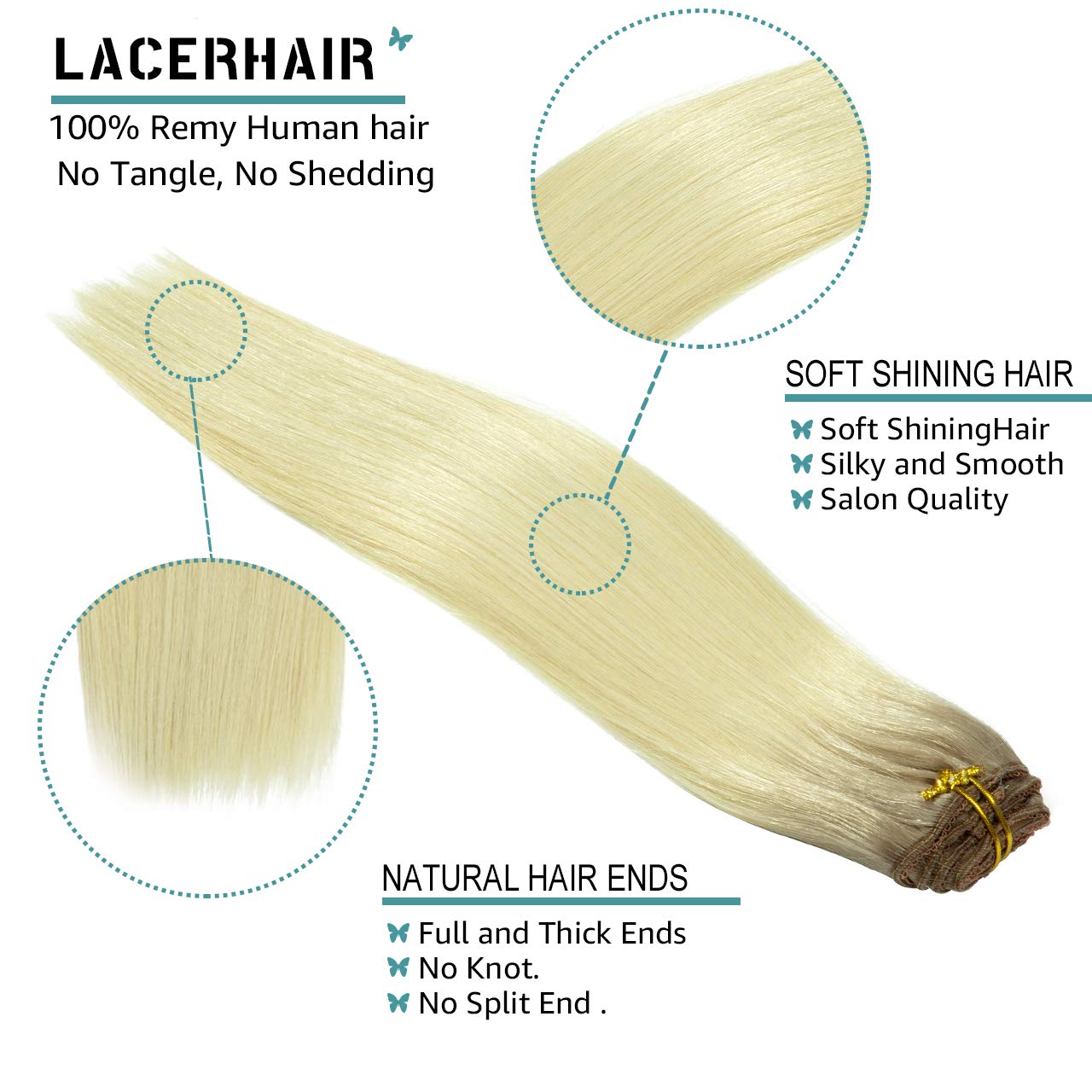 Lacer Blonde Clip In Extensions Real Human Hair Platinum Blonde With Lightest Brown Roots Human Hair Clip Ins 120G With 16 Clips