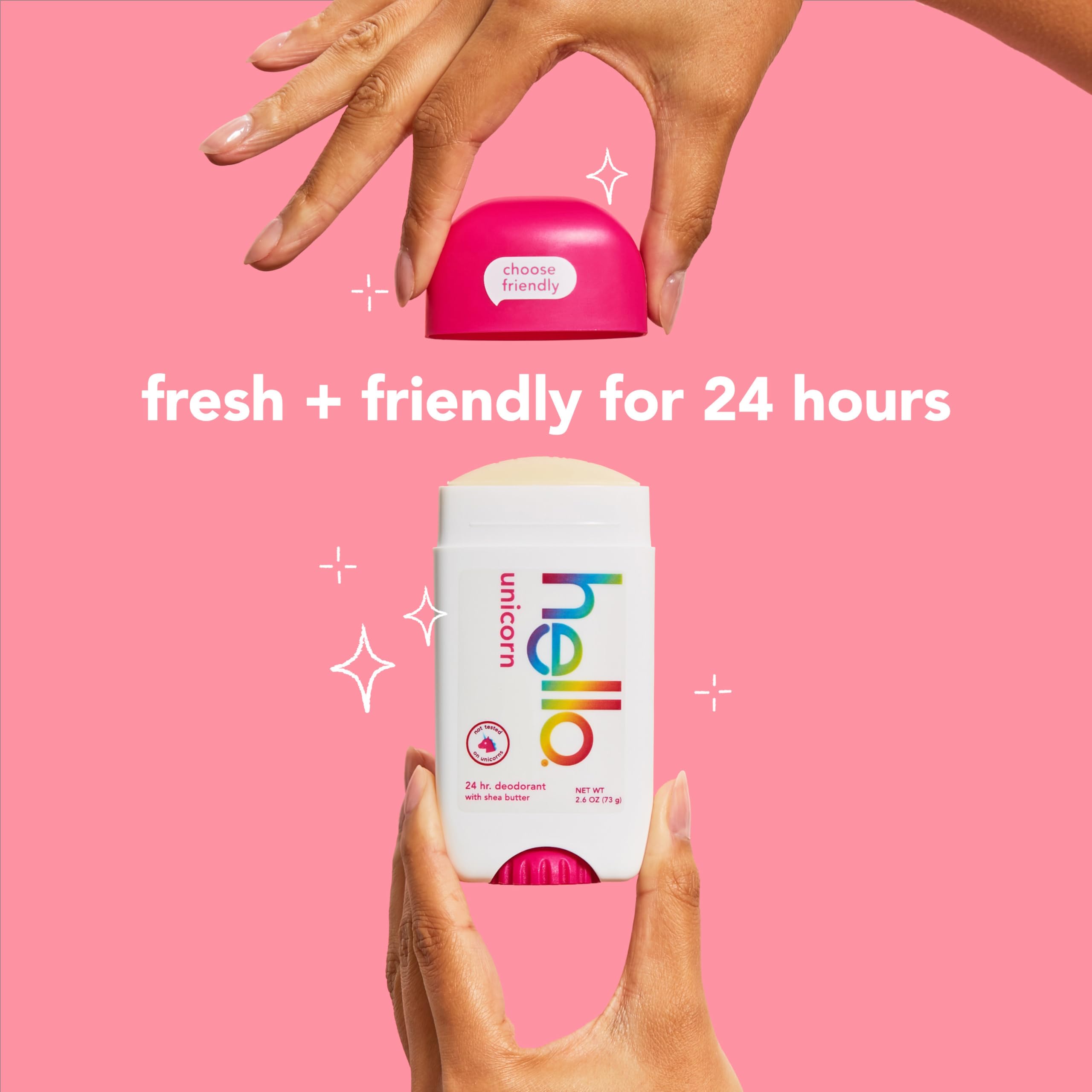 hello Unicorn Deodorant, 24 Hour Odor Protection, No Aluminum + No Baking Soda, Vegan & Parabens Free, 2.6 Oz