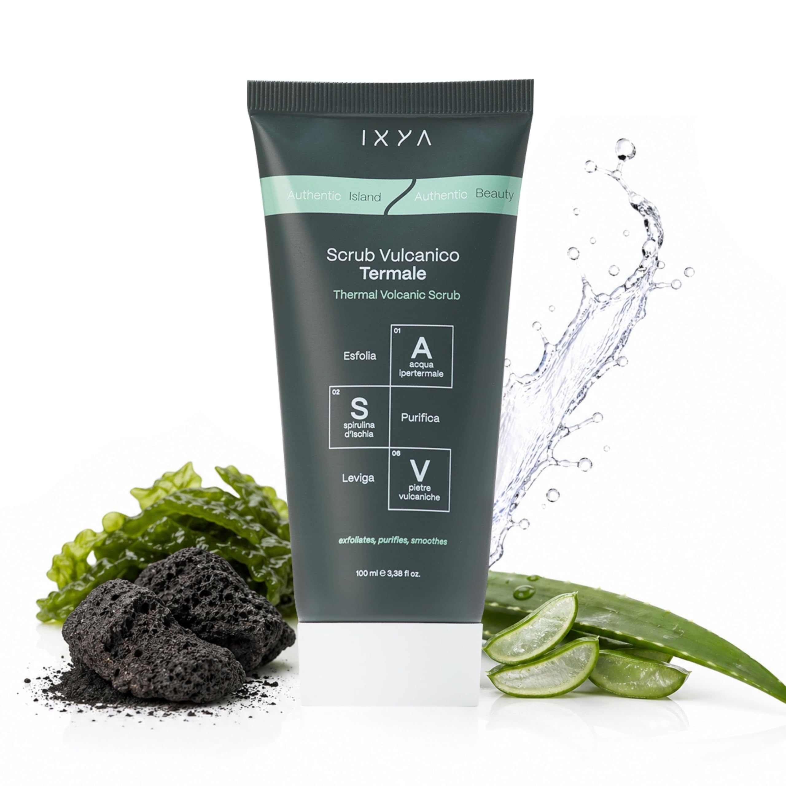 IXYA Thermal Volcanic Scrub  Gentle Exfoliating Gel Face Scrub with Volcanic Lava Powder, Sweet Almond Oil, Aloe Vera & Vitamin
