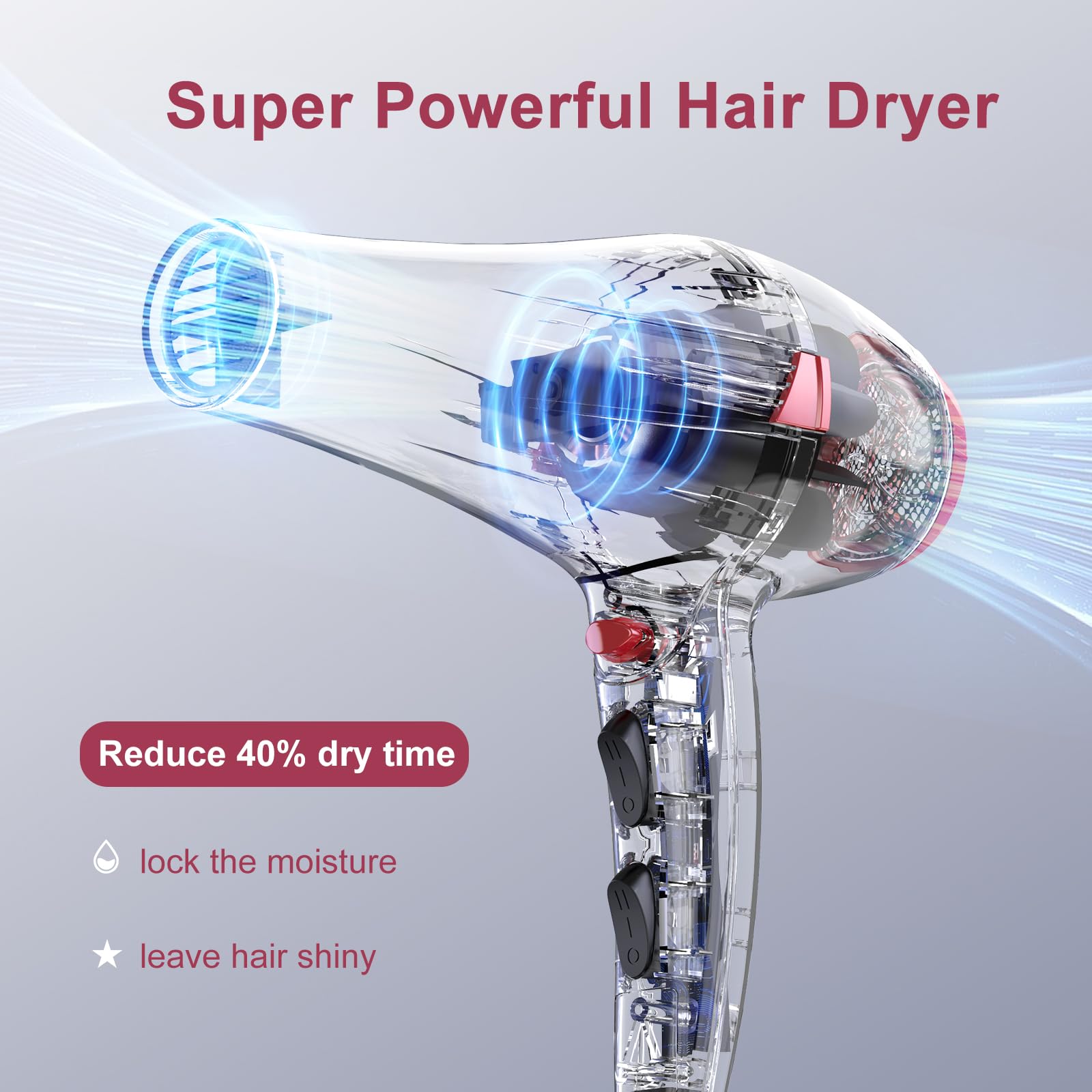 CONFU Hair Dryer, 1875W Blow Dryer, Ionic Hair Dryer with Diffuser and Nozzles for Quietly Quickly Drying, Powerful Hair Dryers