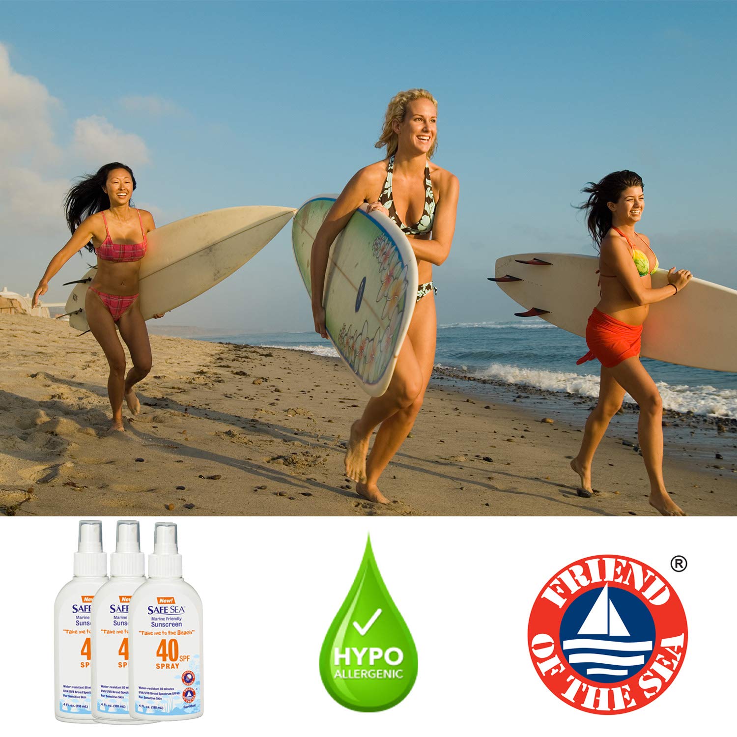 Safe Sea Jellyfish Sting-Blocking Sunscreen, Spf 40 Spray 4 Fl Oz, Waterproof, Biodegradable, Coral Reef-Safe - Body And Face Su