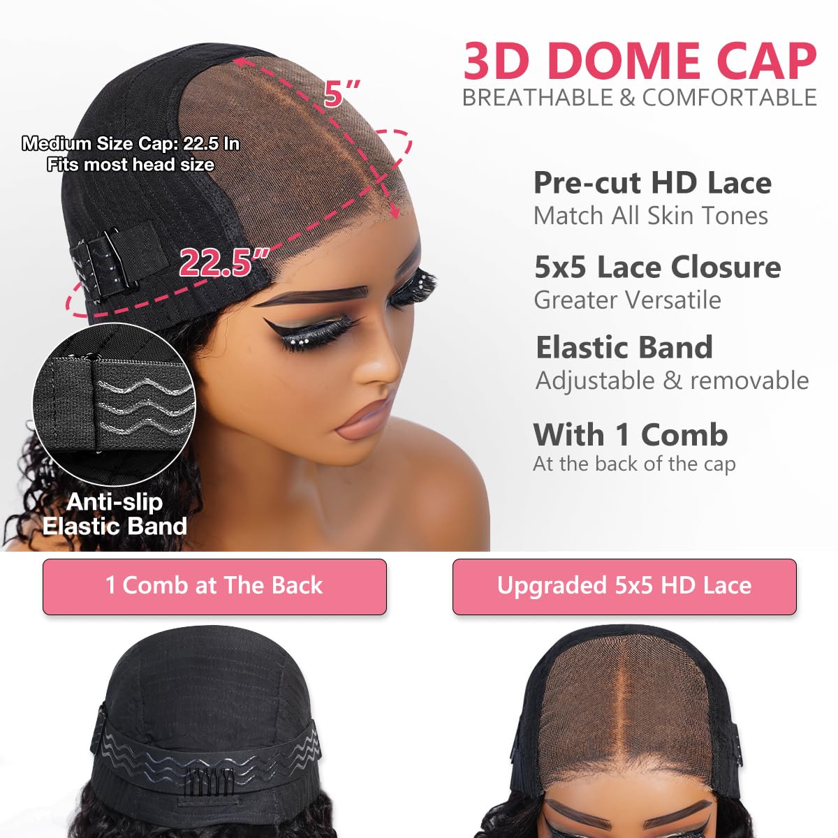 Smilegirl Glueless Wigs Human Hair Pre Plucked Pre Cut Short Curly Bob Wigs For Black Women 5X5 Hd Lace Closure Wet And Wavy Glu