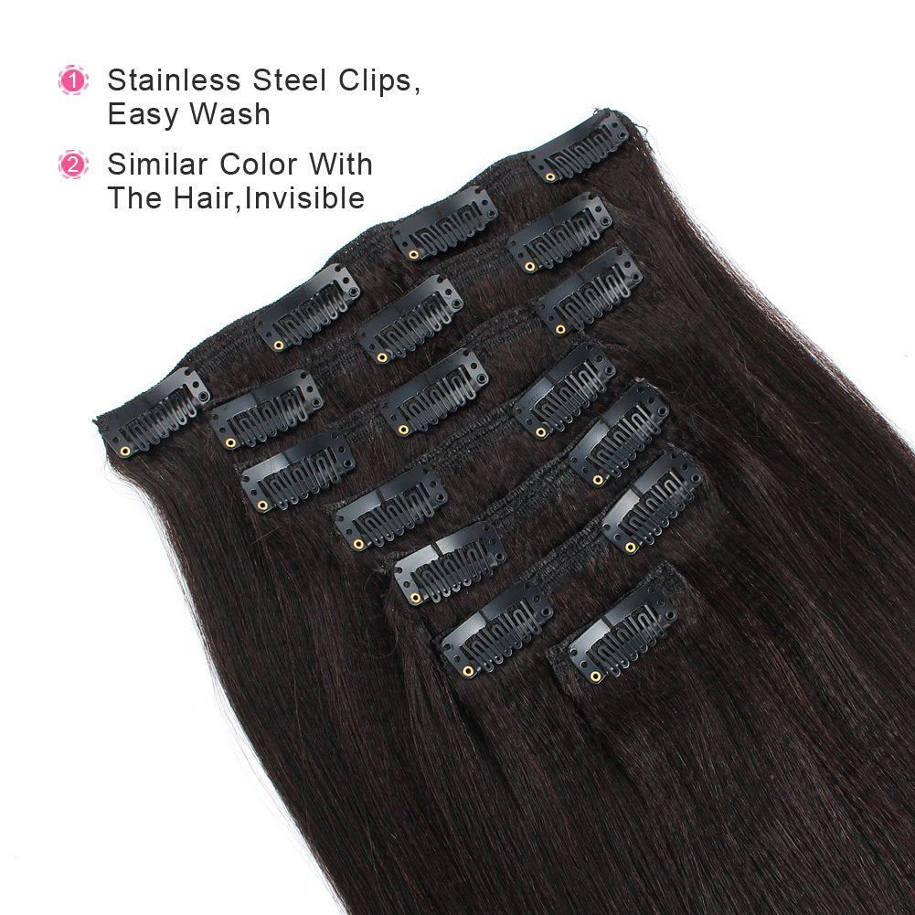ABH AmazingBeauty Hair Real Remy Thick Yaki Straight Clip Ins Black Hair Extensions for African American Relaxed Hair 7 Pieces 1