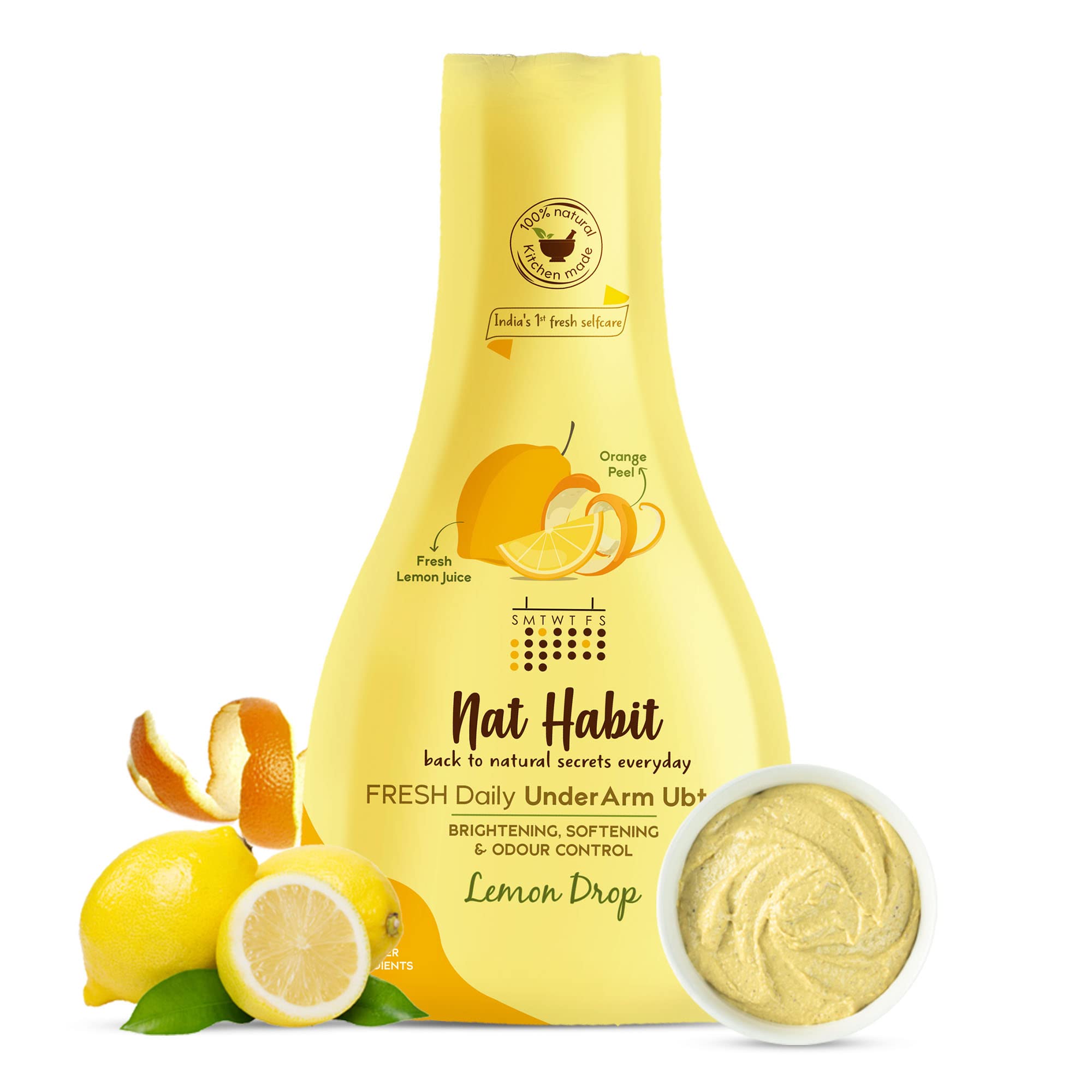 Nat Habit Lemon Drop Underarm Ubtan & Scrub For Brightening, Whitening, Softening, Odour Control & Remove Darkness With Lemon & 