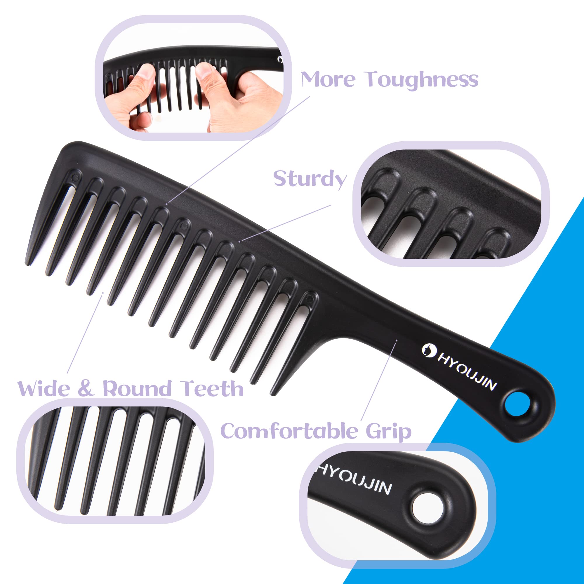 Hyoujin Two Set Large Wide Tooth Comb Detangling Wet Or Dry Hair Combs Shower Comb For Women,Men,Hair Styling Brush For Black Na