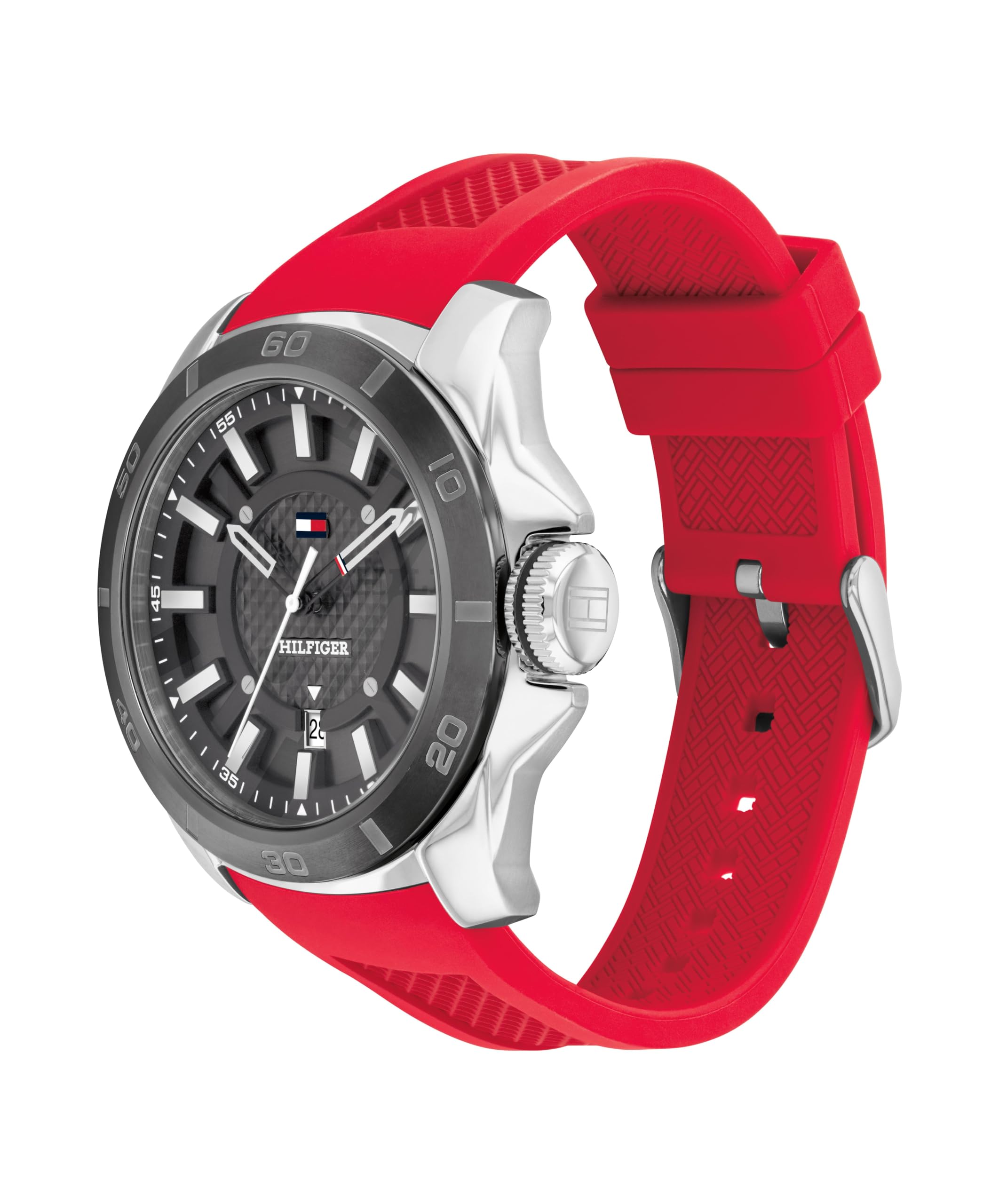 Tommy Hilfiger MenS Red Stainless Steel & Silicone Strap Black Dial Analog Watch
