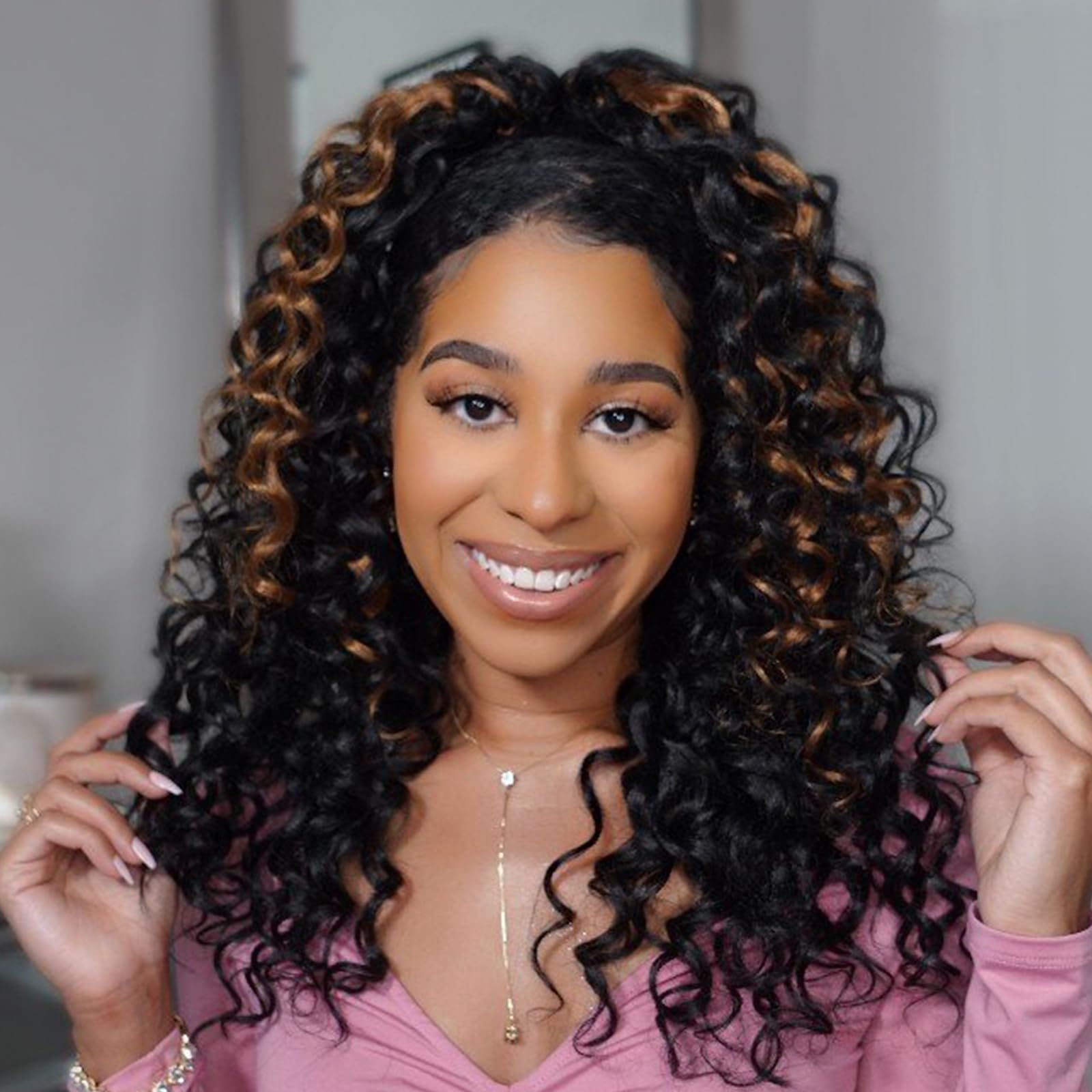 Toyotress Beach Curl Crochet Hair - 12 Inch 8 Packs Black Mix Brown Highlightocean Wave Crochet Hair, Short Curly Water Wave Wav