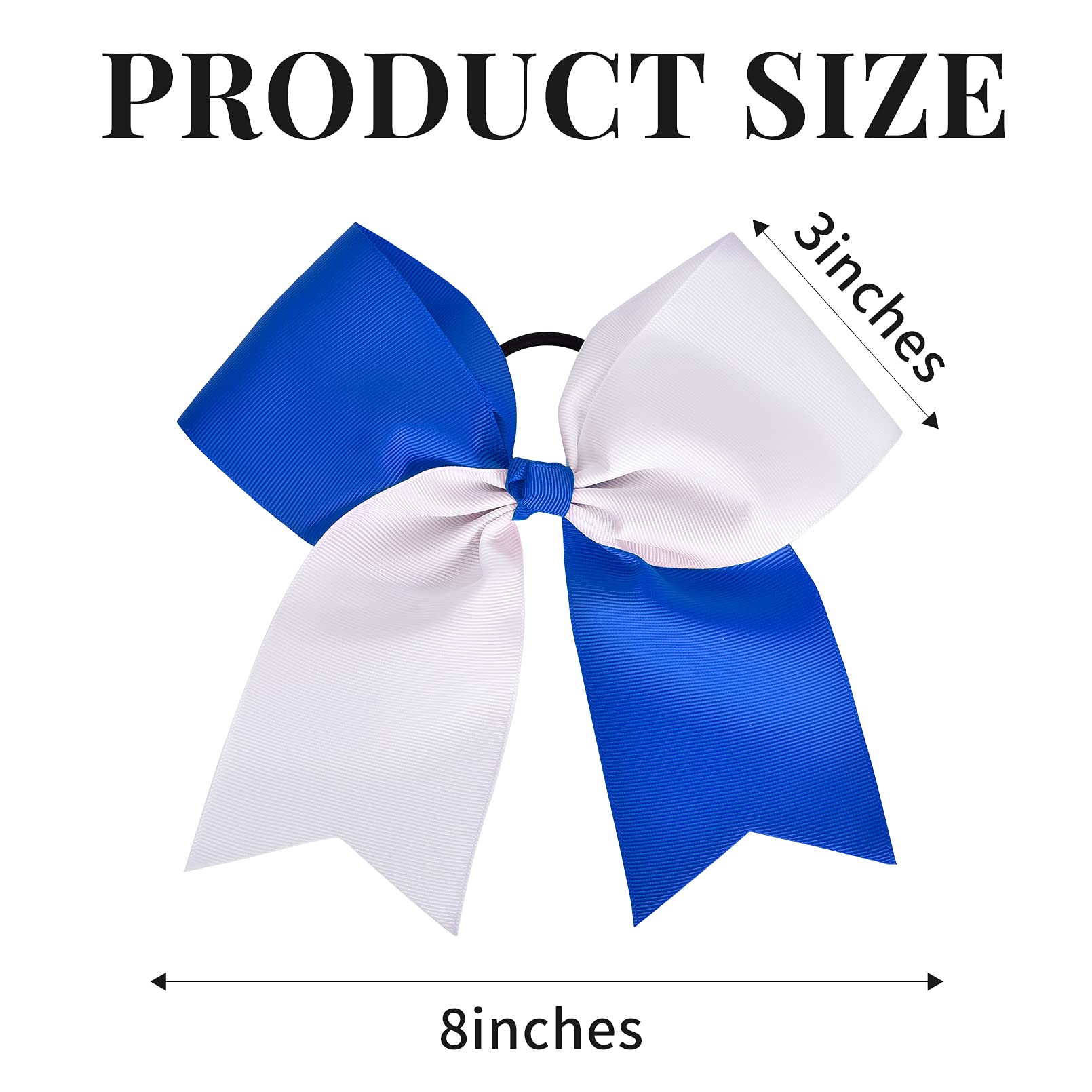 8'' Large Cheer Bows Ponytail Holder 12Pcs Girls Elastic Hair Ties Navy White Accessories For Women Youth Toddler Football Compe