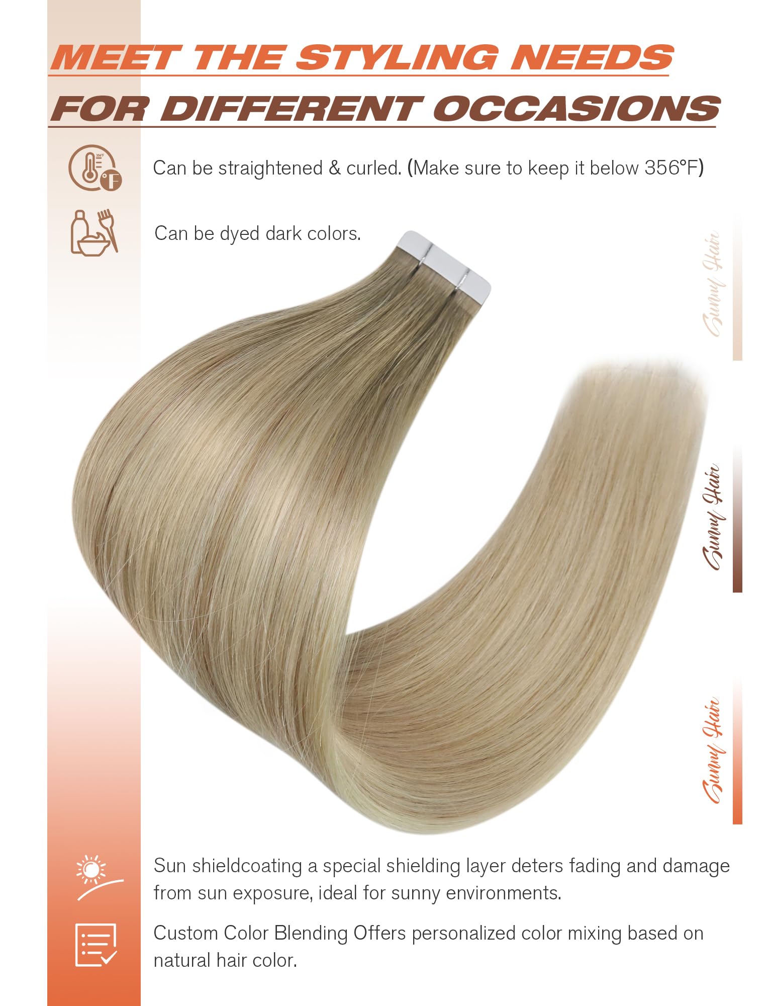 Sunny Hair Tape in Hair Extensions Real Human Hair Invisible Remy Hair Extensions Tape ins for Women Ash Blonde Root to Platinum