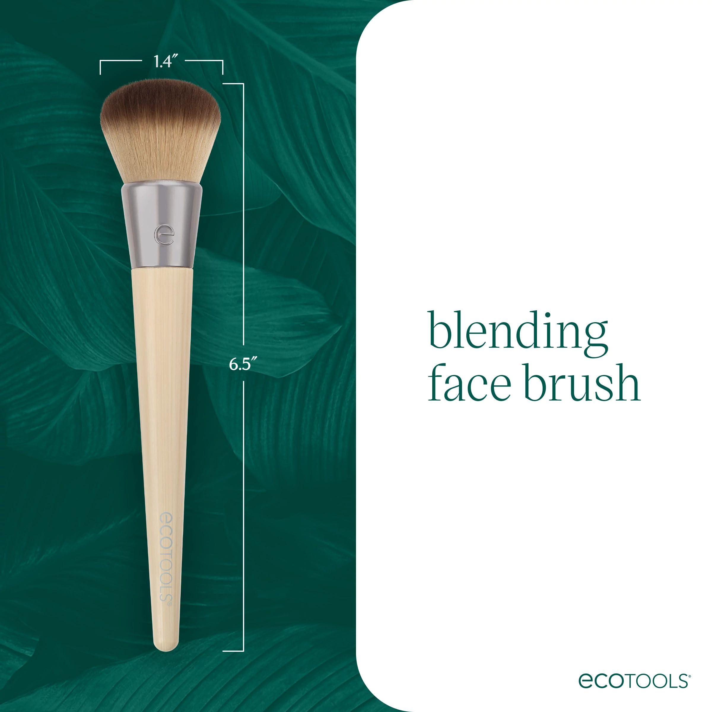 Ecotools Blending Face Makeup Brush, For Liquid & Cream Foundation, Bronzer, & Blush, Multipurpose Makeup Brush, Dense, Syntheti