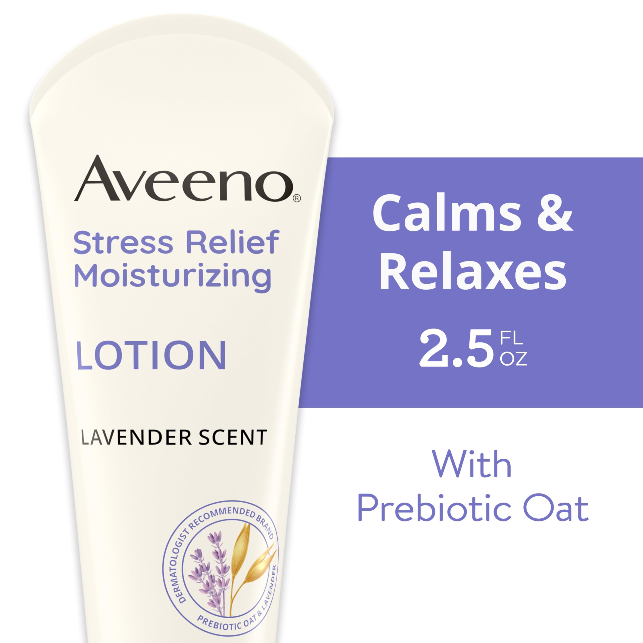 Aveeno Stress Relief Moisturizing Body Lotion With Lavender Scent & Prebiotic Oat To Calm & Relax, Non-Greasy, Tsa-Approved Trav