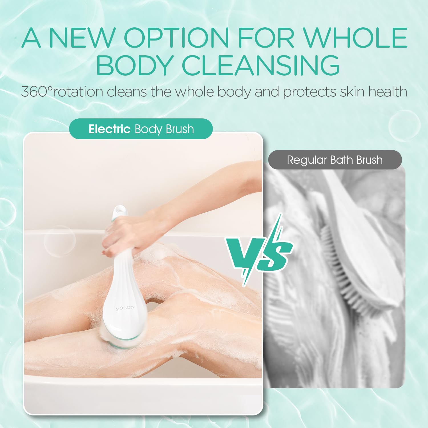 Voyor Electric Body Brush Back Scrubber For Shower Rechargeable Exfoliating Bath Brush Powered Shower Brush With Non-Slip Long H
