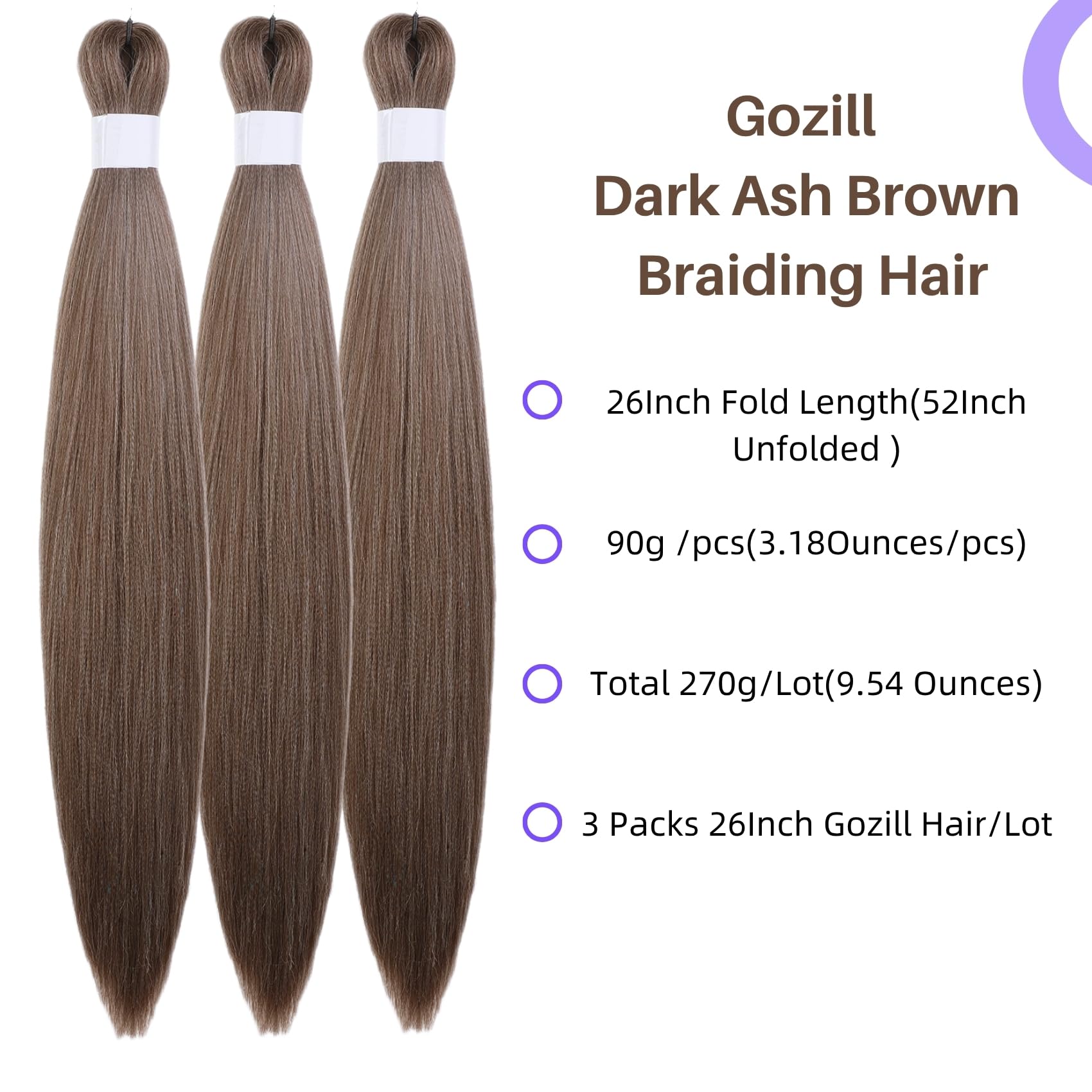 Dark Ash Brown Braiding Hair Pre Stretched Mixed for Knotless Box Braids 26Inch Synthetic Feed in Braids Hair for Braiding