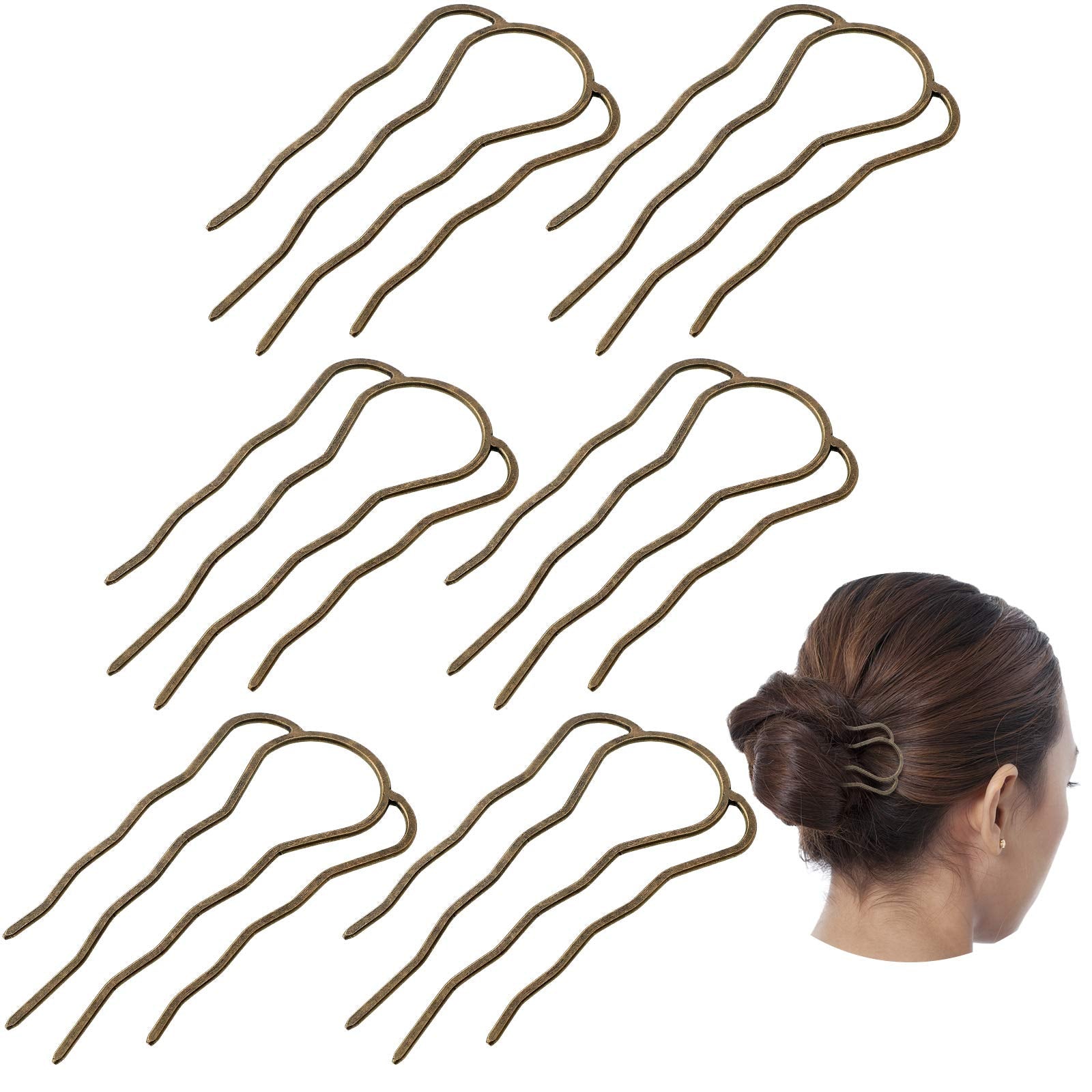 6 Pieces Hair Fork Clip Stick 87 mm Side Hair Comb 4 Prong Hair Updo Bun Hairpin Sticks Alloy Hair Clips Grips for Women Hair St