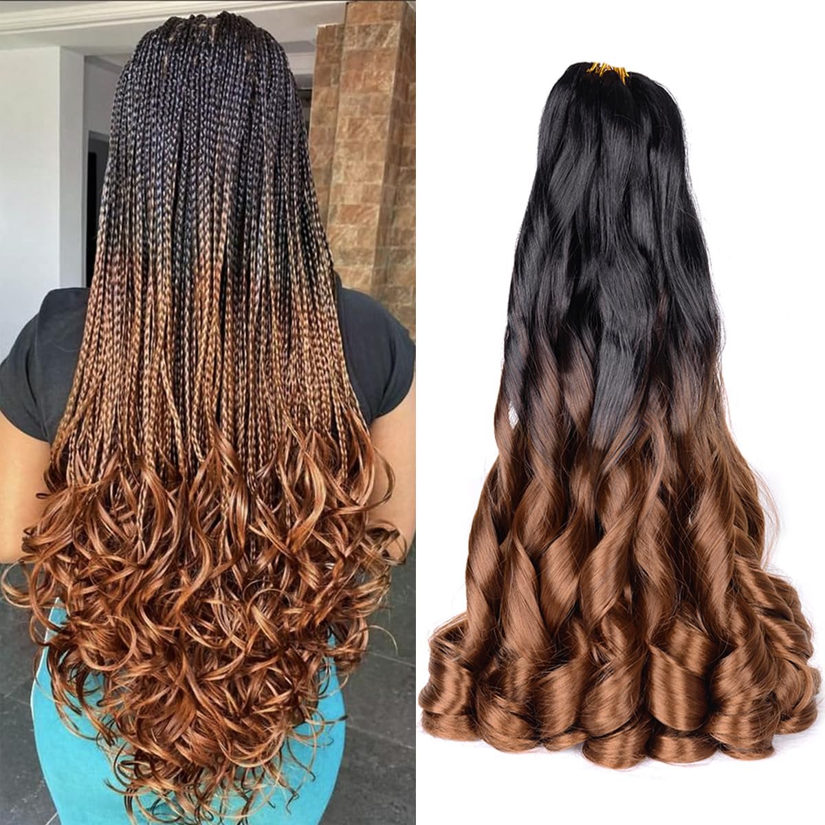 French Curly Braiding Hair,24 Inch B29 Loose Wavy 2 Pack Bouncy French Curl Braiding Hair Extensions 75g/Pack Synthetic Crochet 