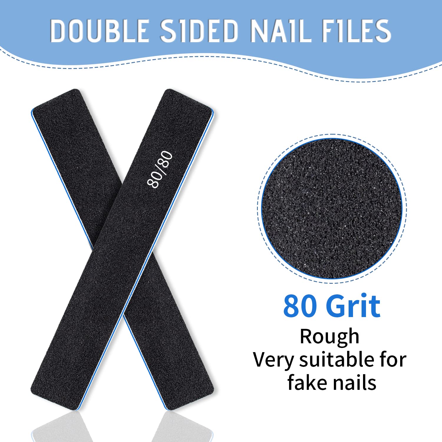 12 Pcs Nail File 80/80 Grit Nail Files For Acrylic Nails & Gel Nails, Double Sided Emery Board For Nails, Professional Nail File
