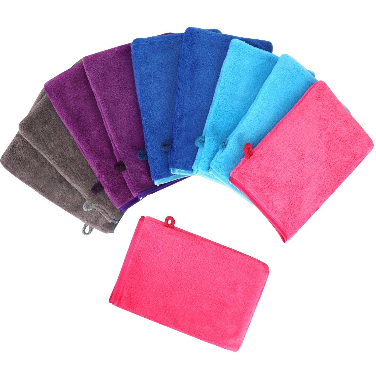 Phogary 10 Pcs Microfiber Body Wash Mitts, Flannel Soft Face Mitten, Bath Spa Cloth, Reusable Makeup Remover Mitt Gloves, Europe