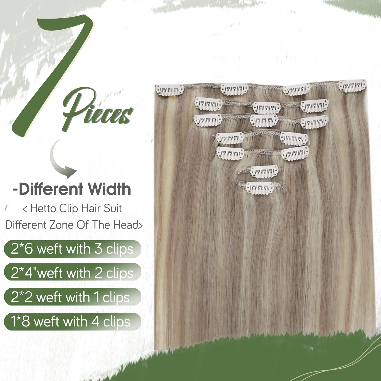 Hetto Blonde Hair Extensions Clip in Human Hair 16 Inch #17/23 Dirty Blonde Highlighted Clip in Hair Extensions Real Human Hair