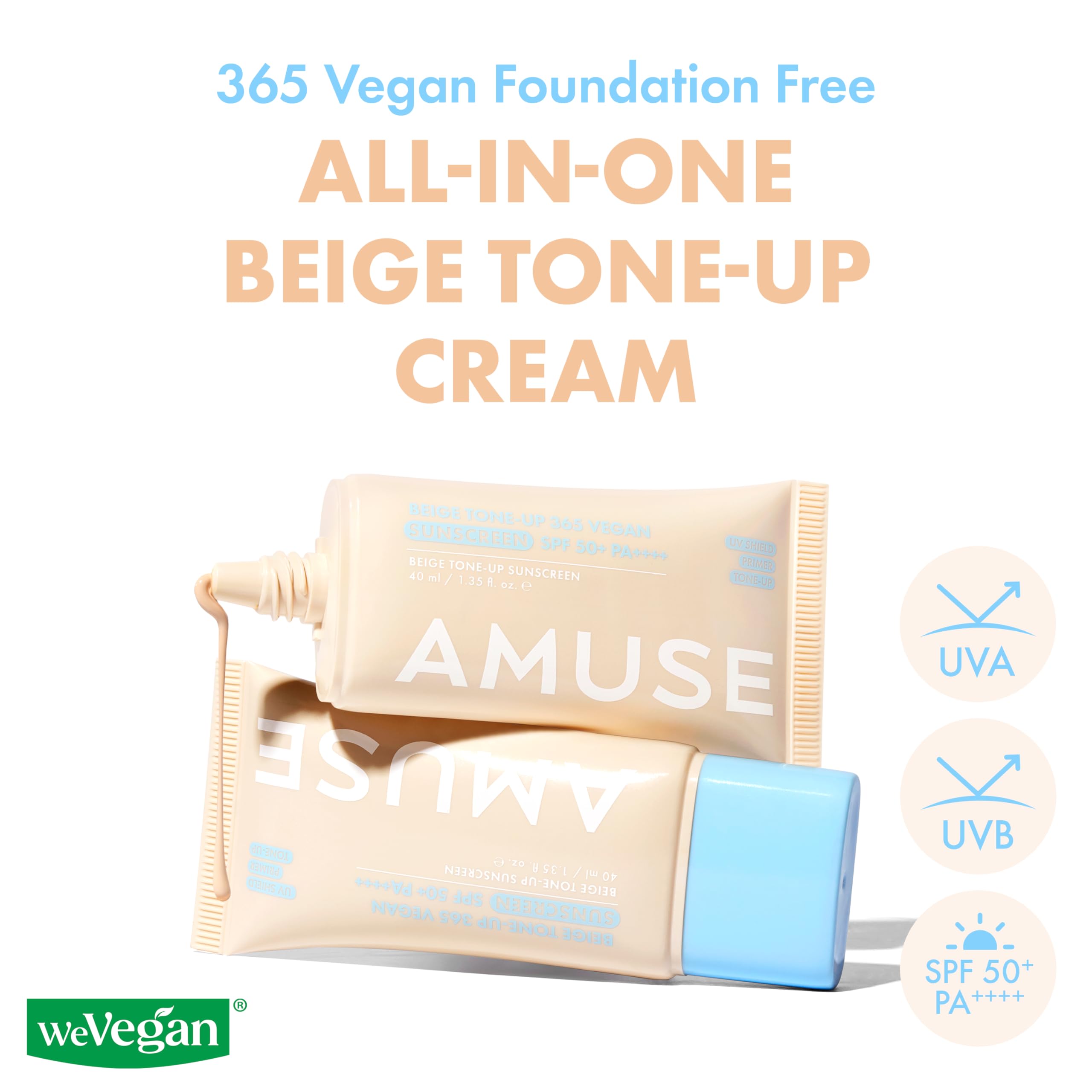 Amuse SEOUL 365 Vegan Beige tone Up Cream | Summer Foundation, Base-skip Tone Up, Beige Color, Natural Coverage, Lightweight, No